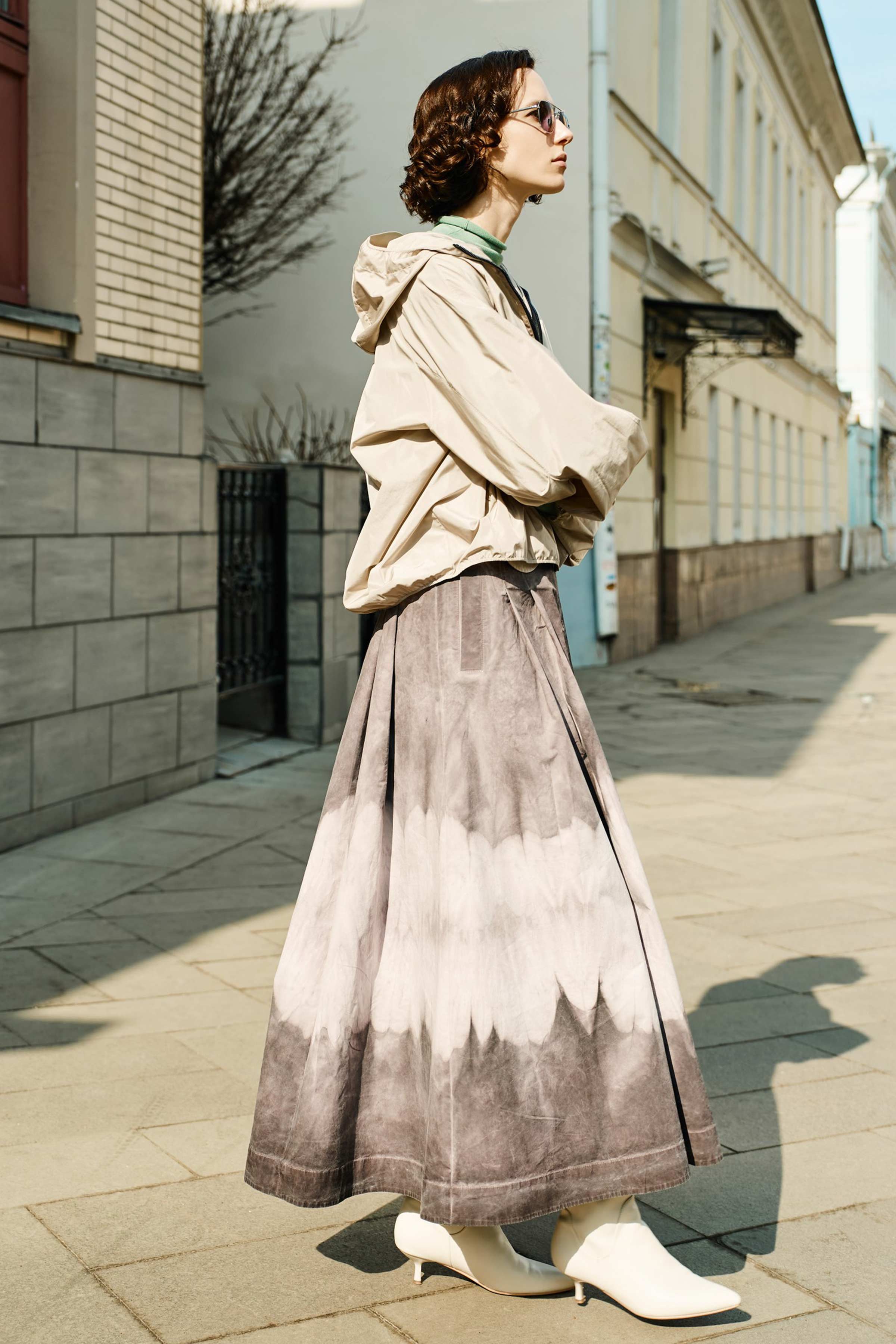 Юбка клеш со складками, вареный хлопок