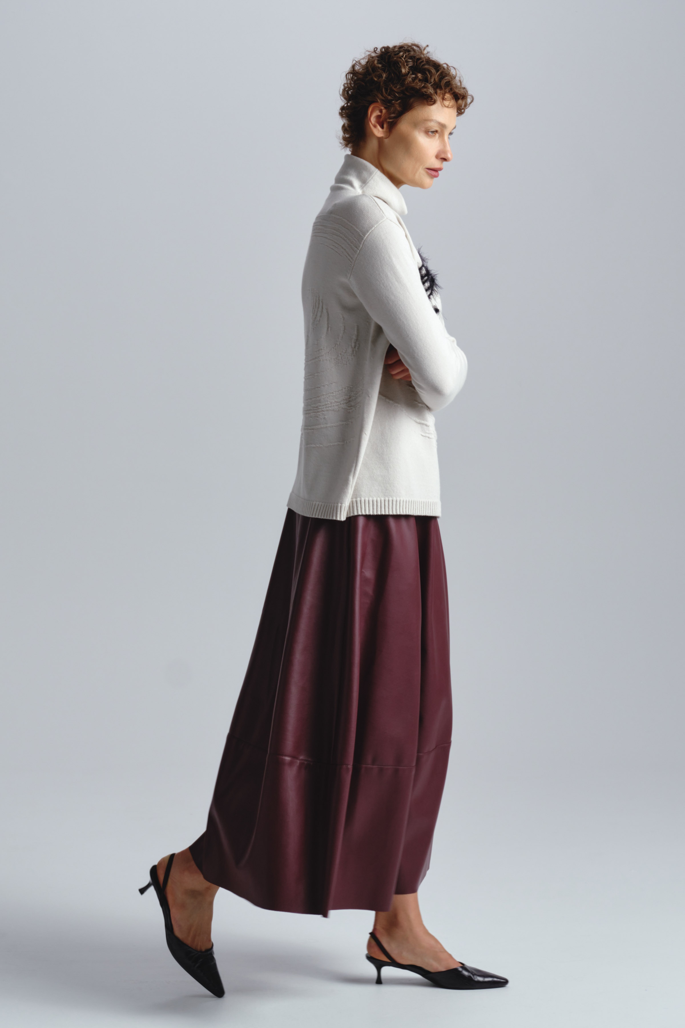 Юбка клеш, кожа