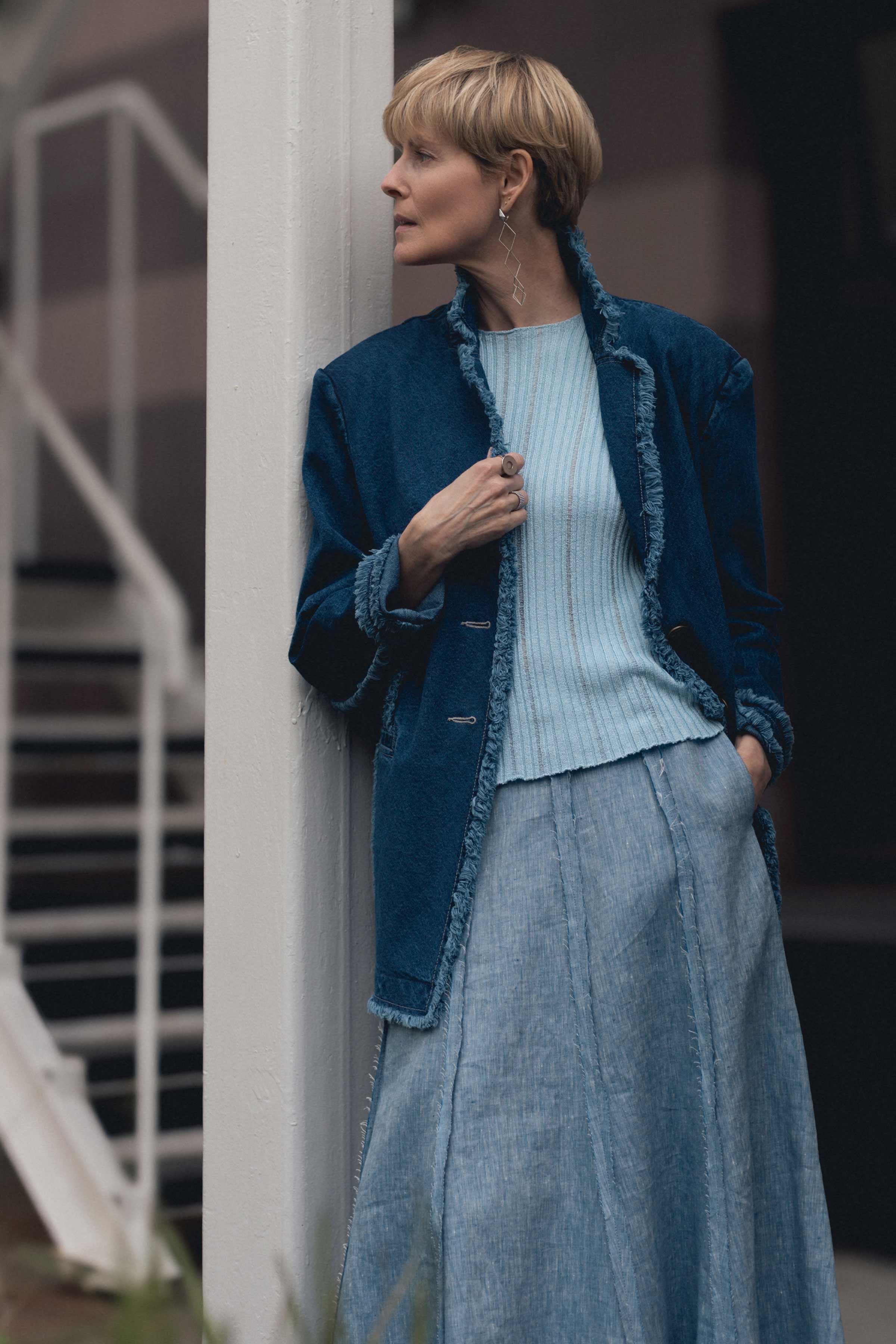 Юбка Лён гранж 39 Светло- джинсовый (denim bleu clair)  от Lesel (Лесель)! Заказывайте по ✆ 8 (800) 777 02 37