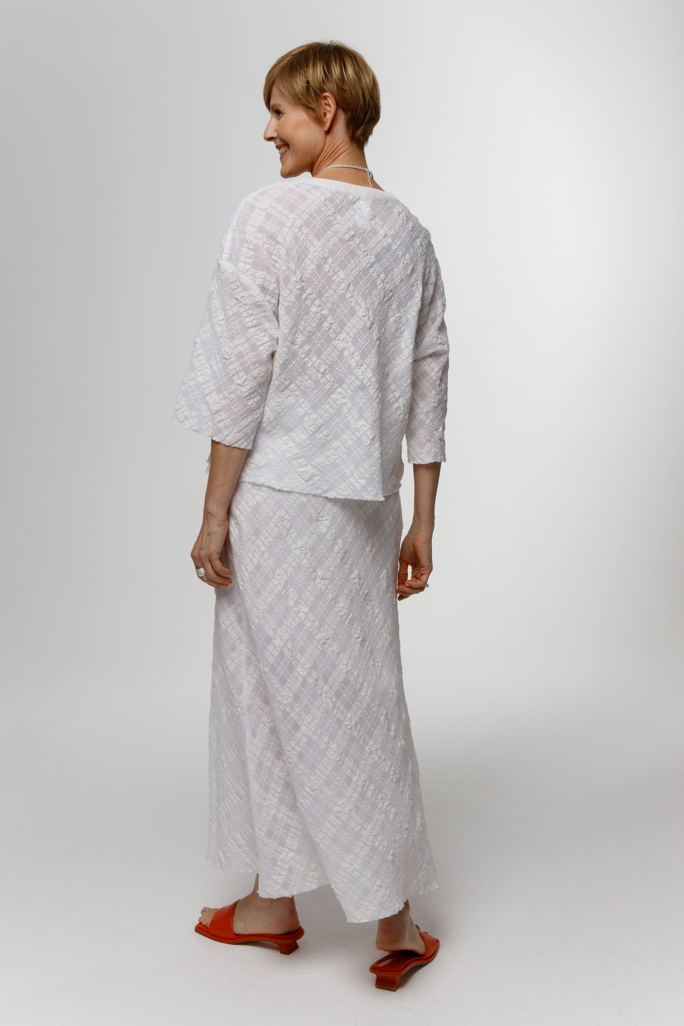 Юбка длинная, жатая клетка 01 Мел (craie) от Lesel (Лесель)! Заказывайте по ✆ 8 (800) 777 02 37