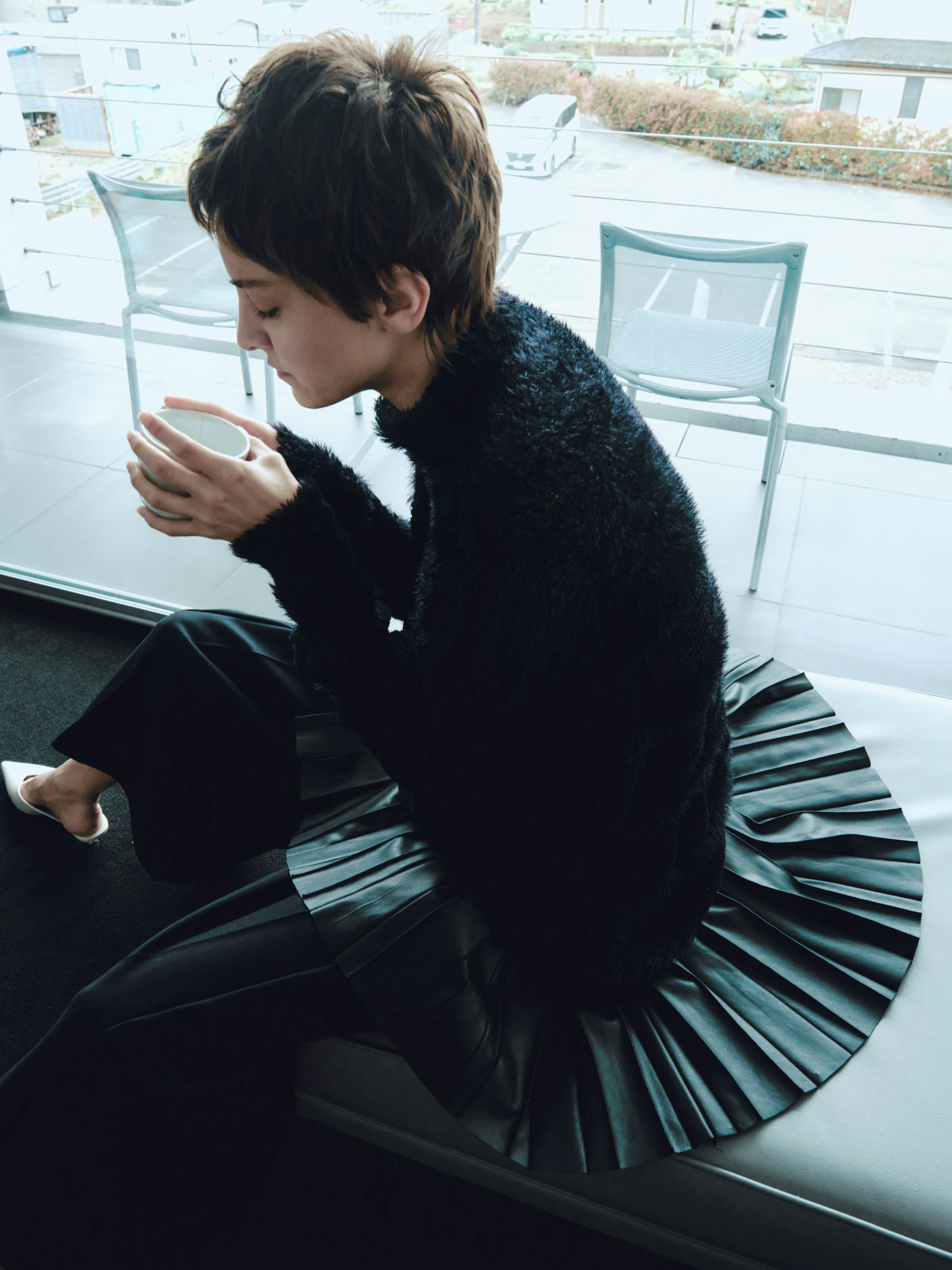 Юбка фартук гофре, кожа