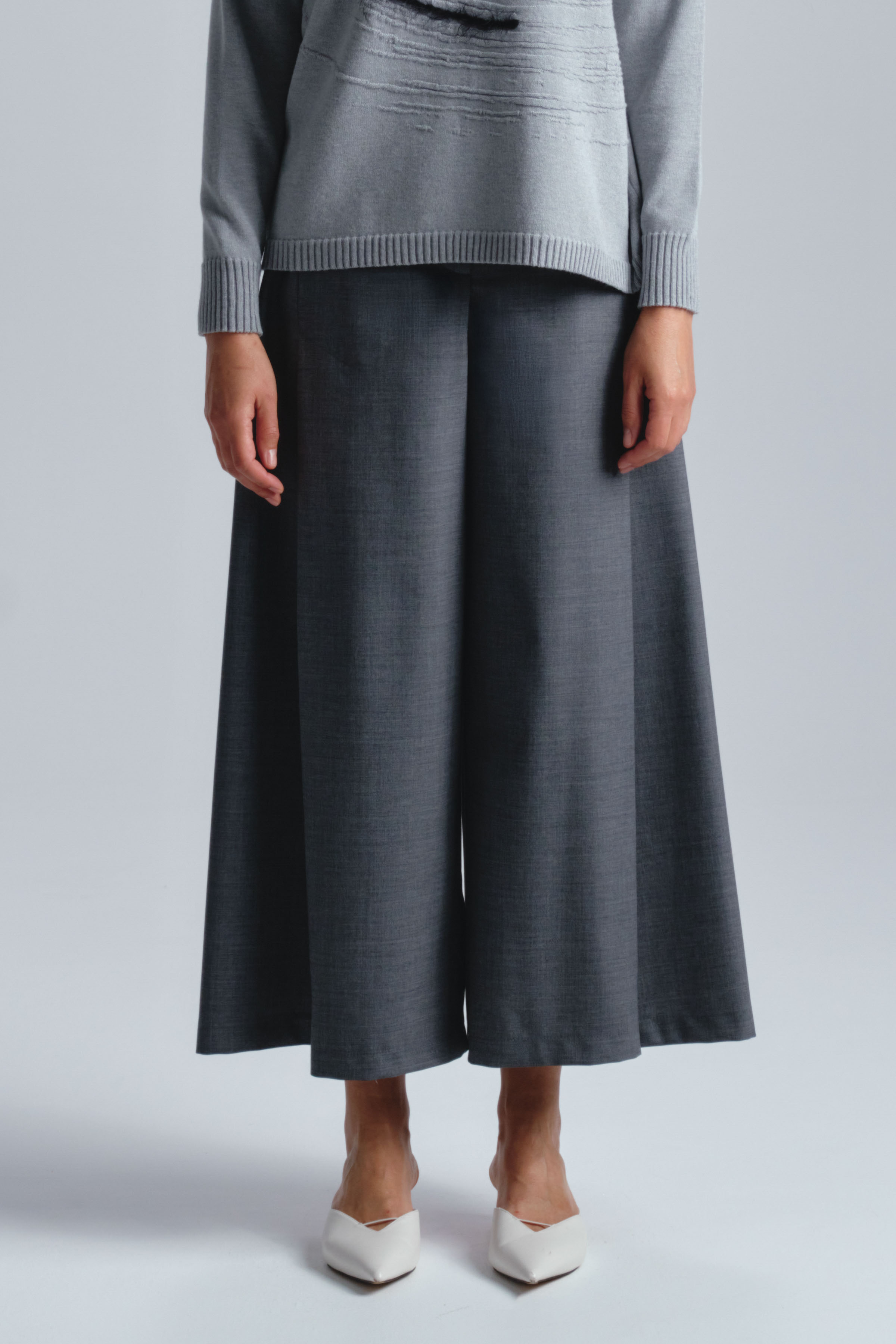 Брюки укороченные со складкой, шерсть меланж