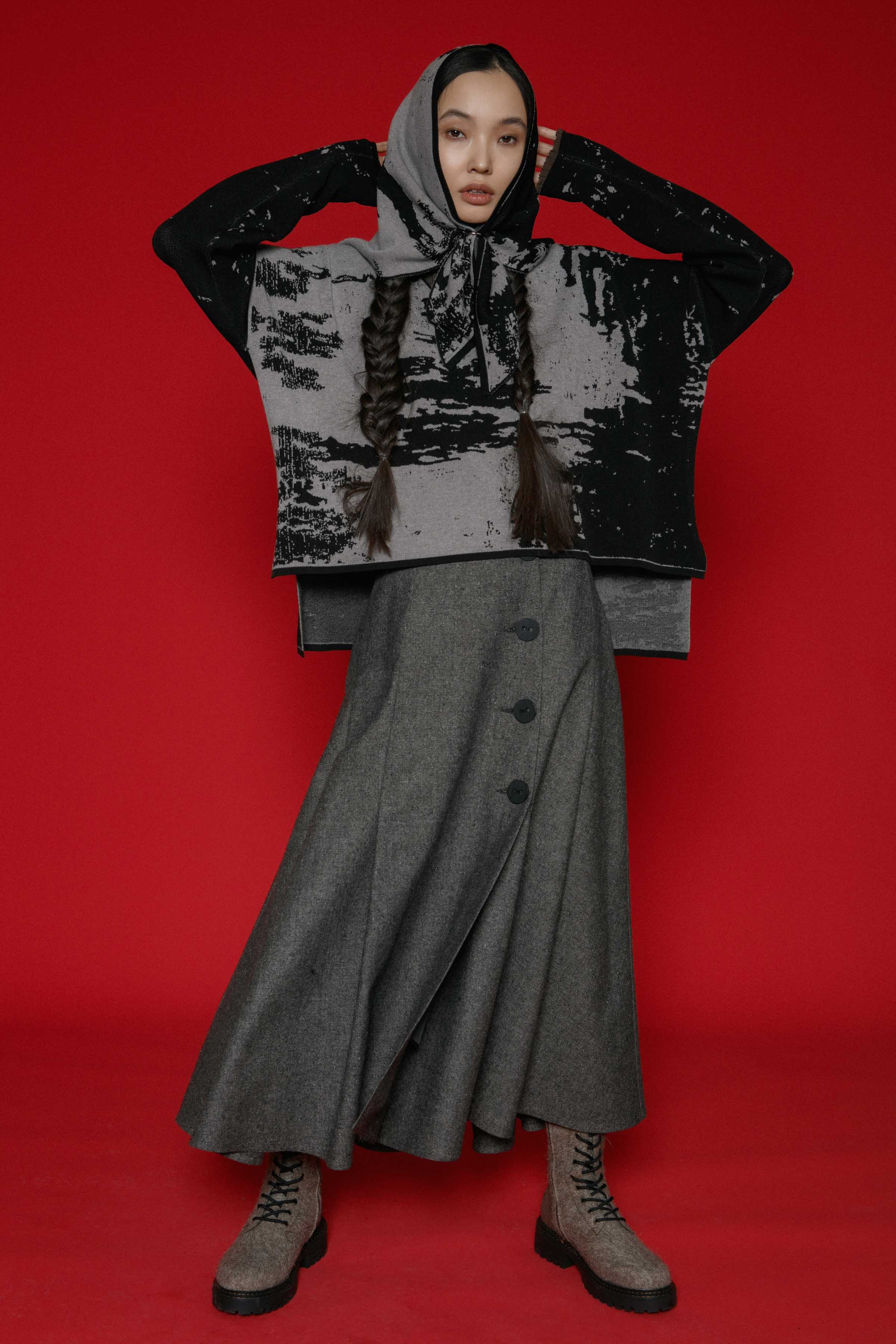 Юбка клеш на пуговицах, твид