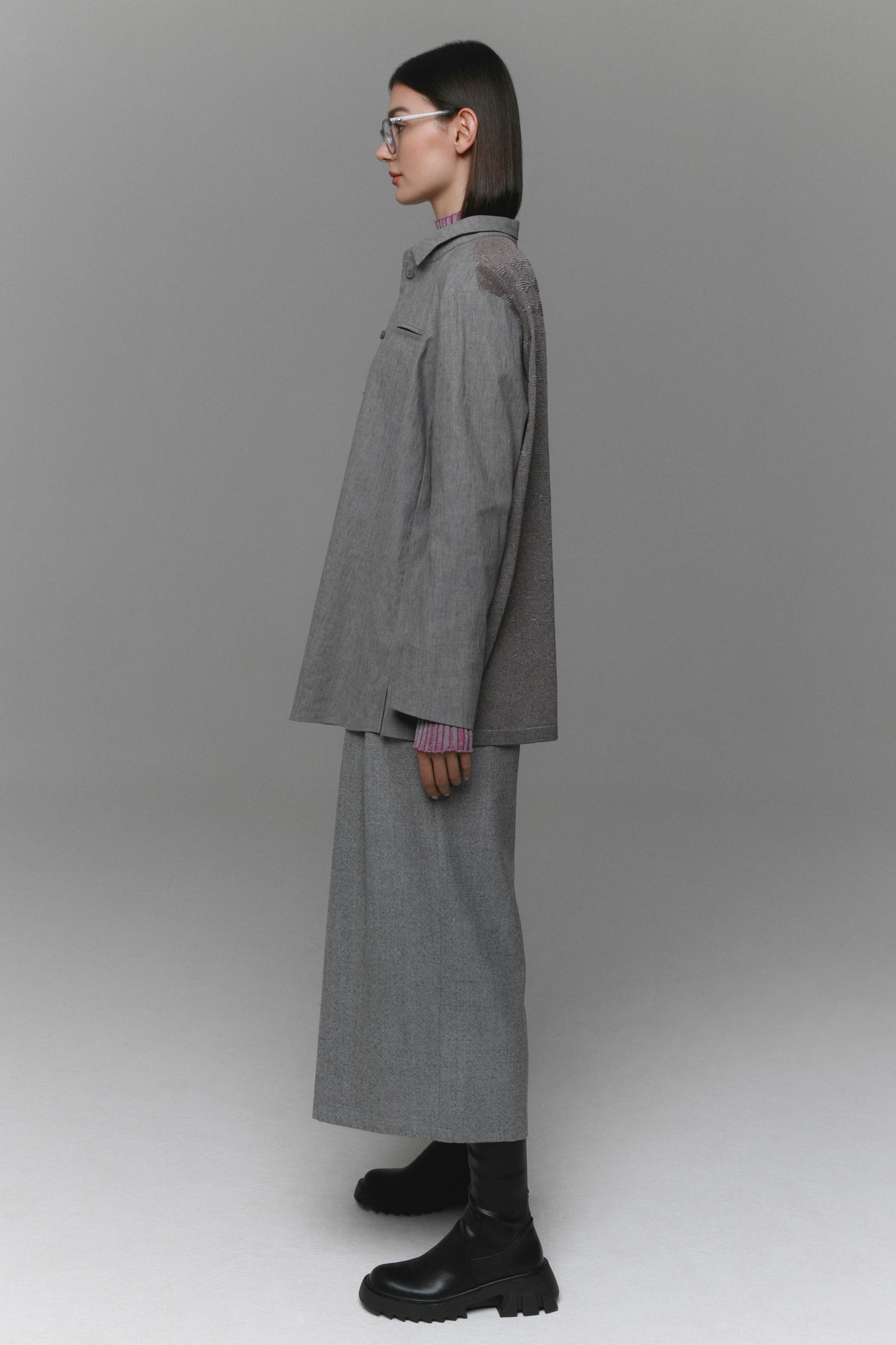 Брюки широкие укороченные, твид шерсть 15 Серый меланж (melange gris) от Lesel (Лесель)! Заказывайте по ✆ 8 (800) 777 02 37