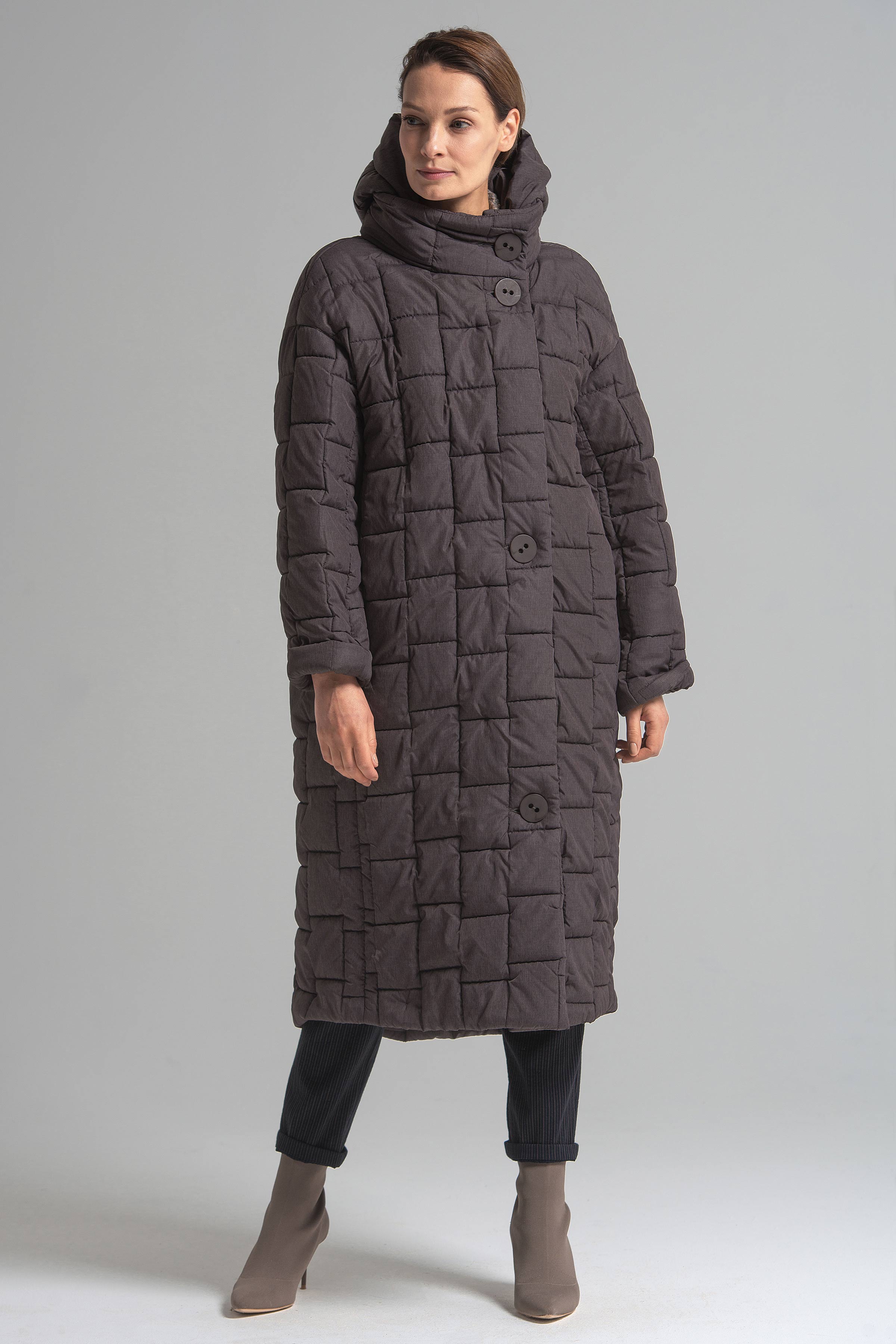 Пальто длинное с капюшоном, меланж 74 Тень (ombre) от Lesel (Лесель)! Заказывайте по ✆ 8 (800) 777 02 37