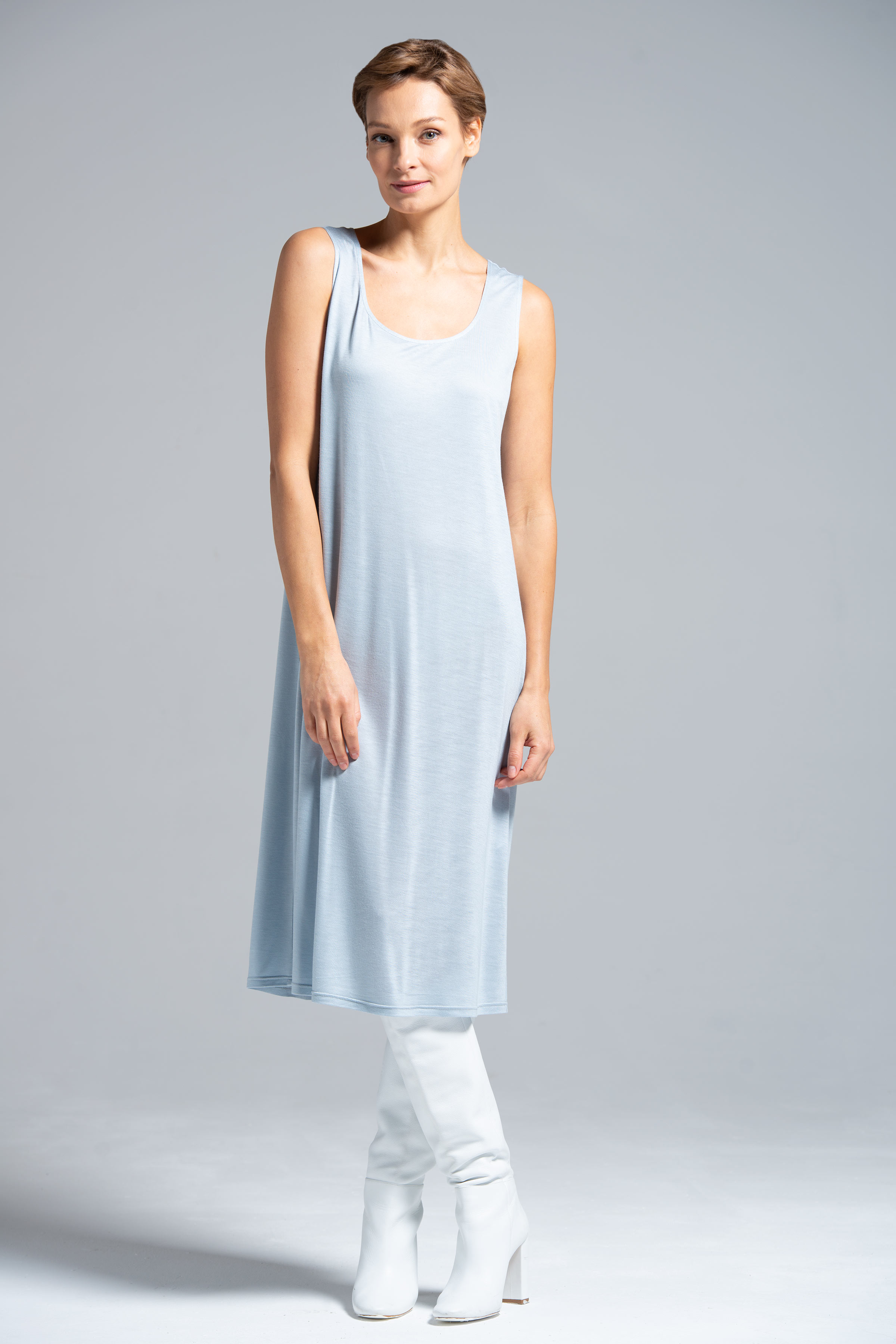 Платье база прямое среднее, без рукавов 39 Светло- джинсовый (denim bleu clair)  от Lesel (Лесель)! Заказывайте по ✆ 8 (800) 777 02 37