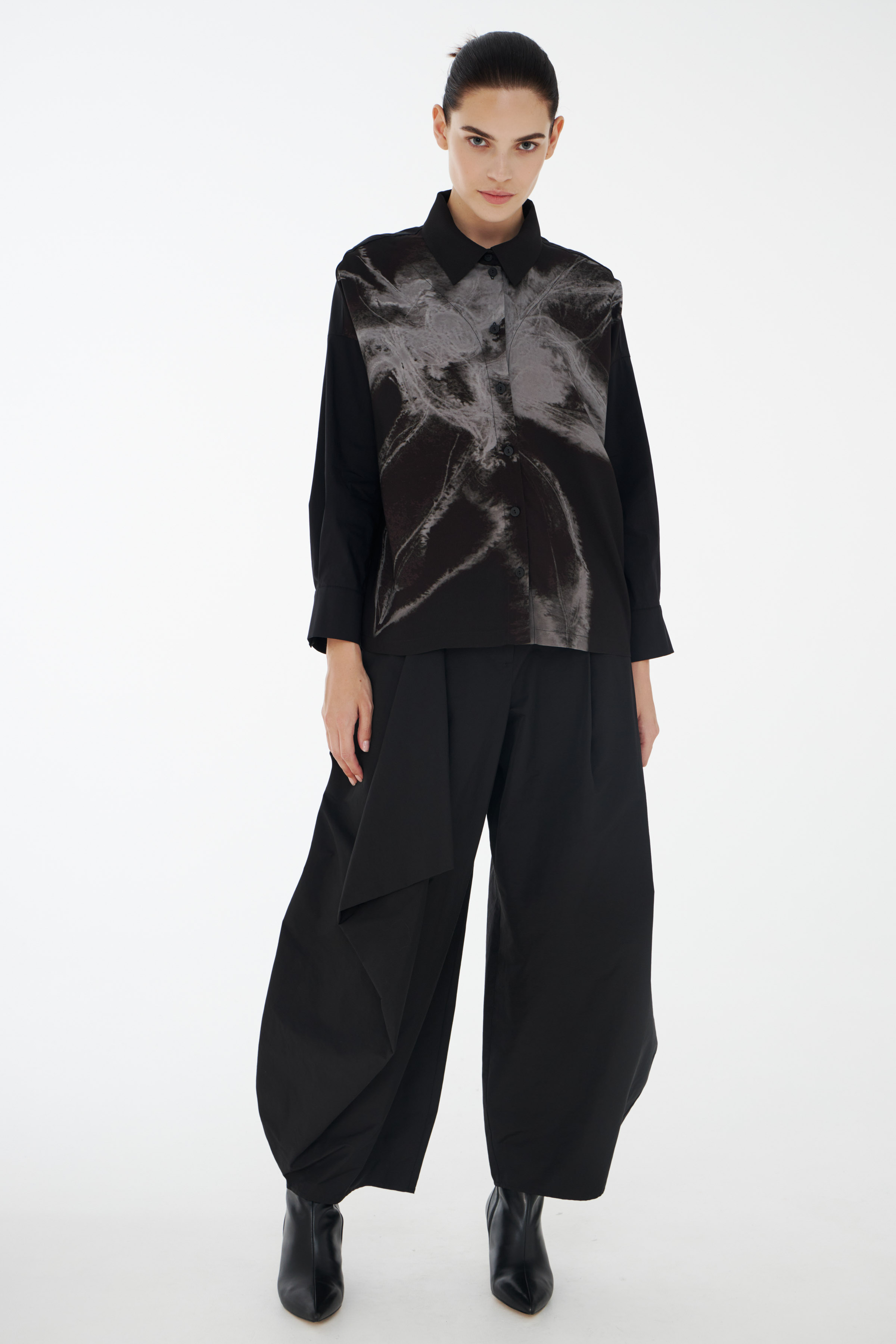 Блуза Цветок на пуговицах комбинированная