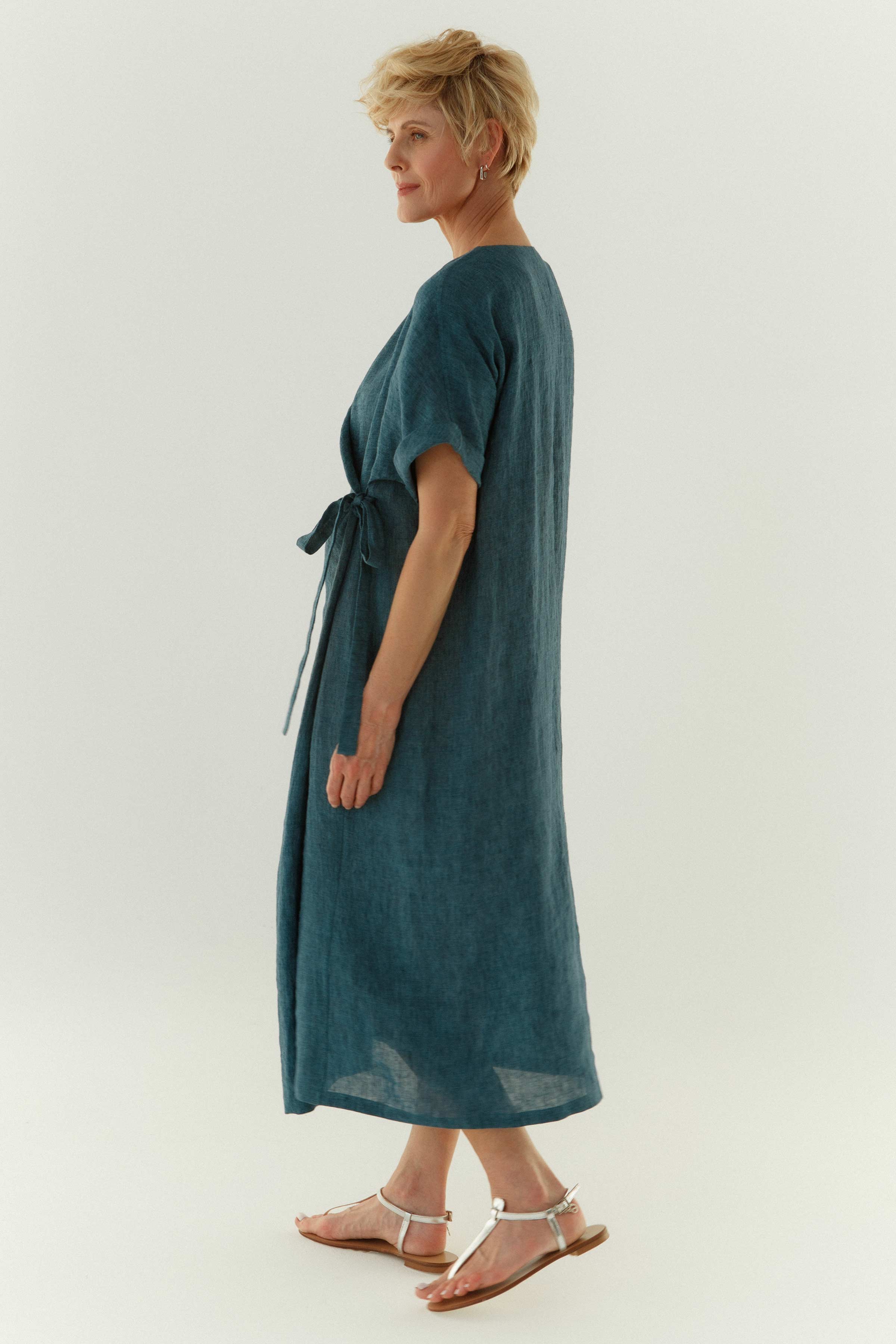 Платье Имитация запаха, облегчённый лён 38 Джинсовый (denim) от Lesel (Лесель)! Заказывайте по ✆ 8 (800) 777 02 37