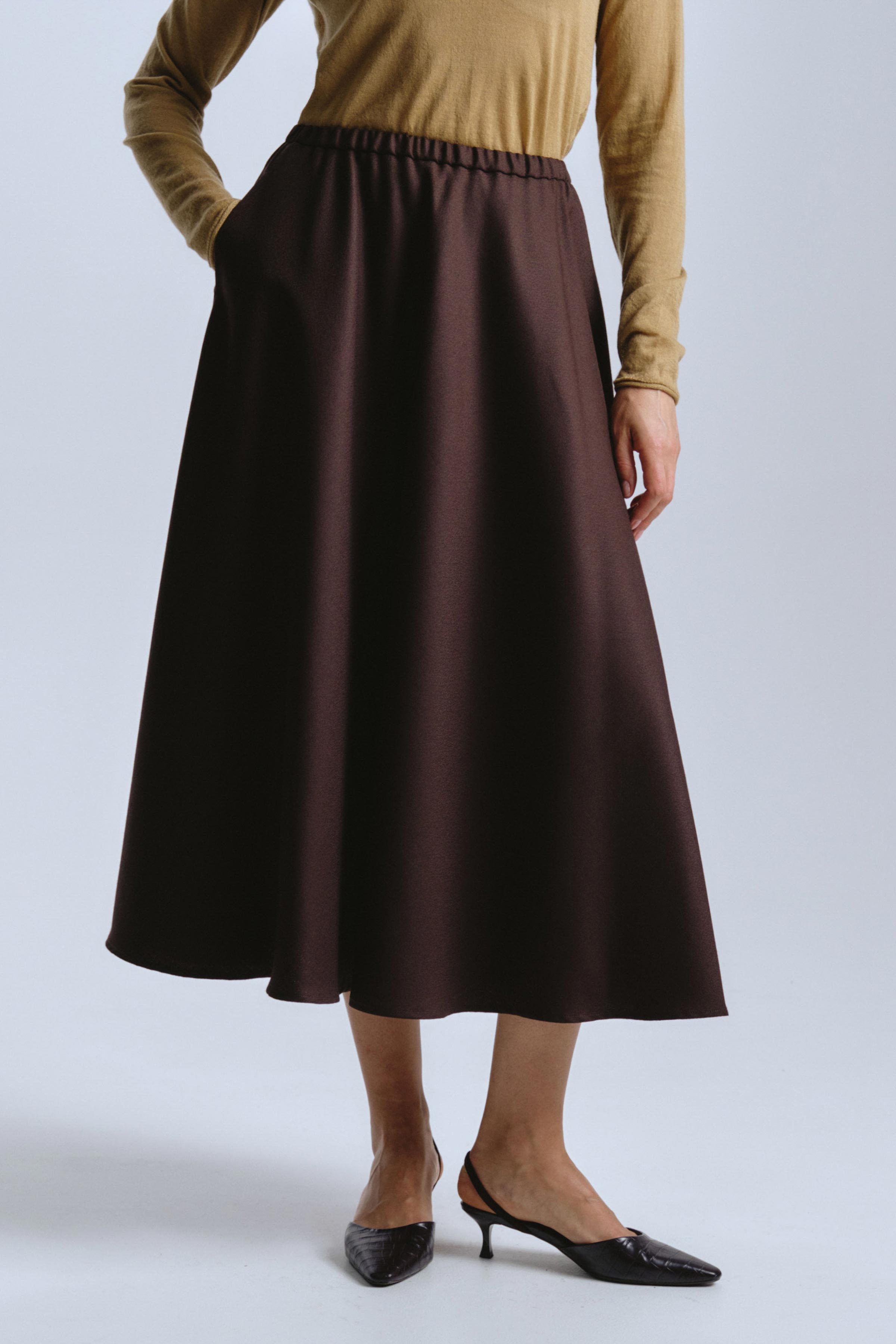 Юбка клеш, шерсть 72 Кофе (cafe) от Lesel (Лесель)! Заказывайте по ✆ 8 (800) 777 02 37