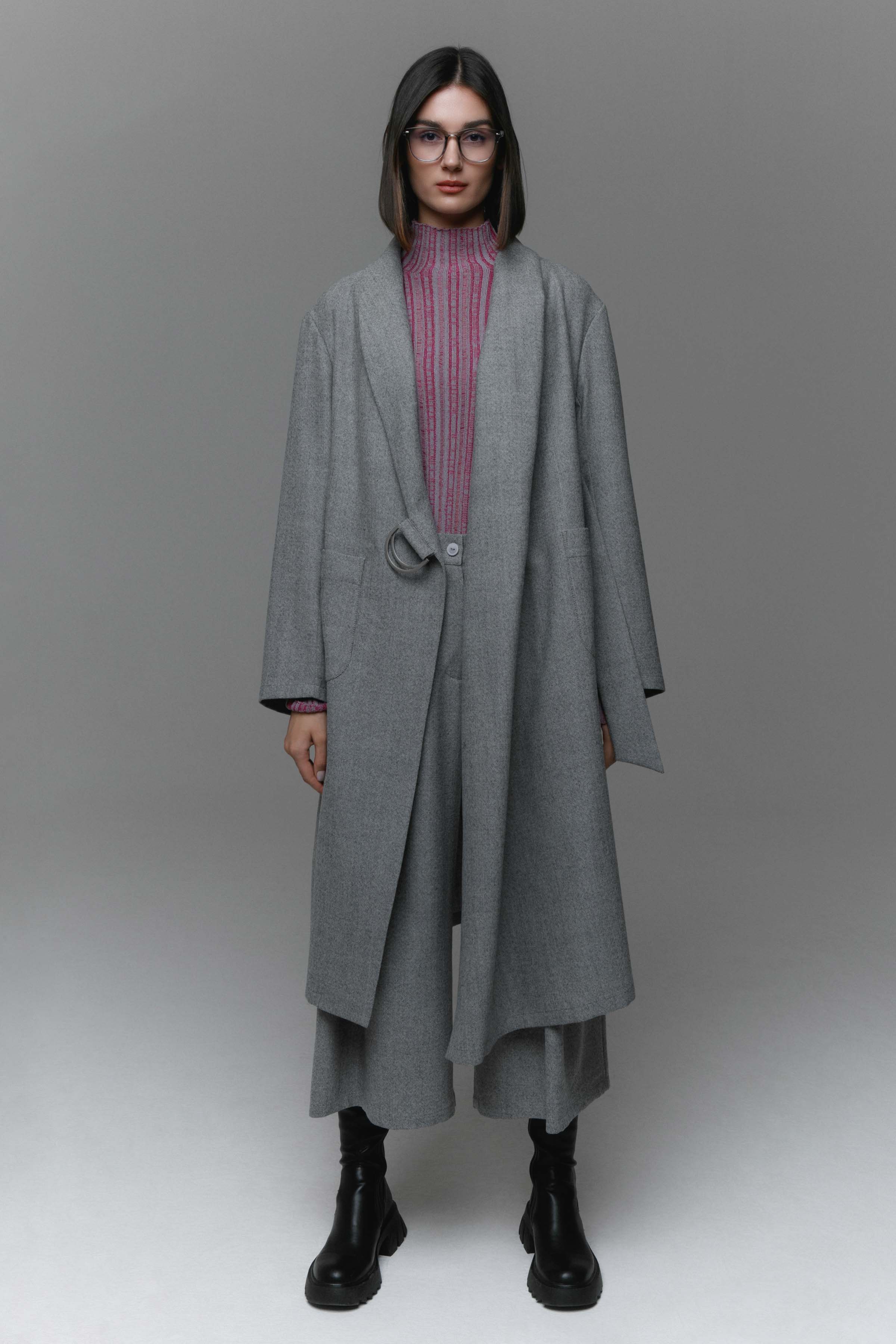 Пальто с драпировкой, твид без подкладки 15 Серый меланж (melange gris) от Lesel (Лесель)! Заказывайте по ✆ 8 (800) 777 02 37