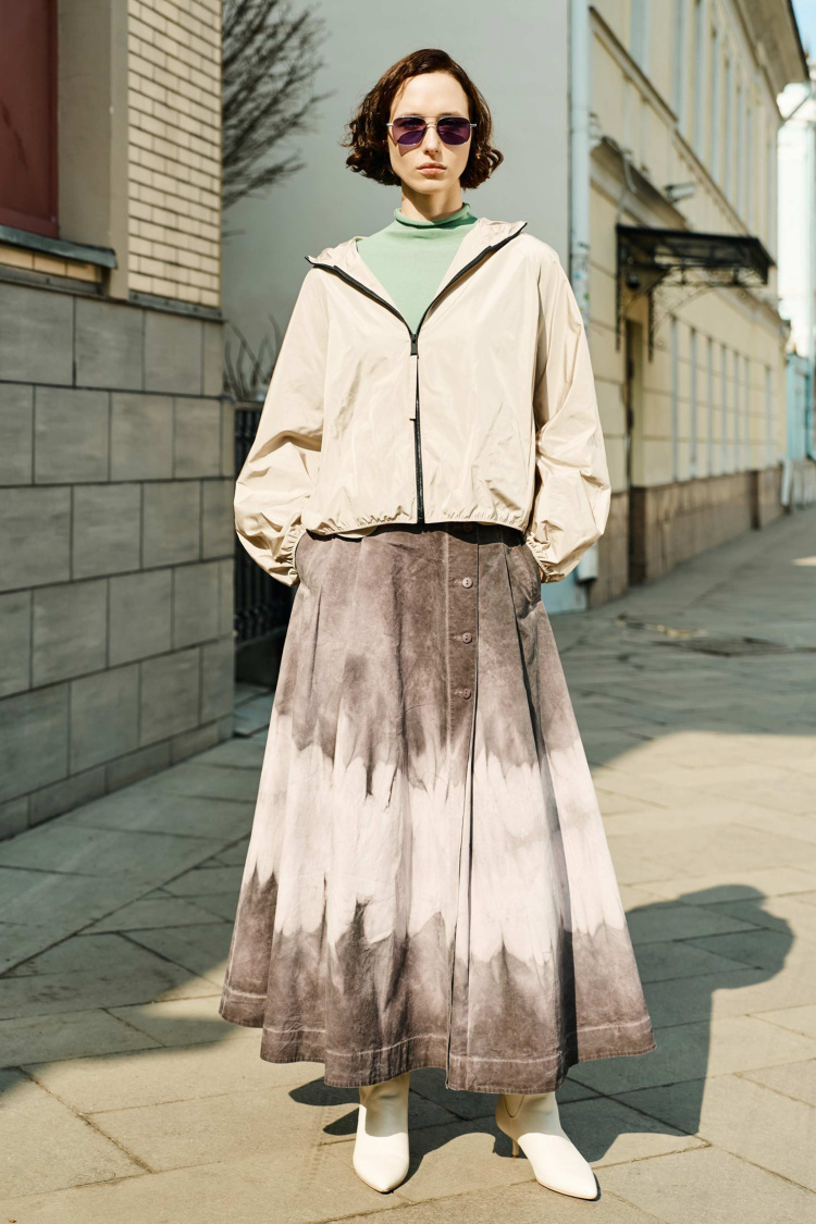 Юбка клеш со складками, вареный хлопок