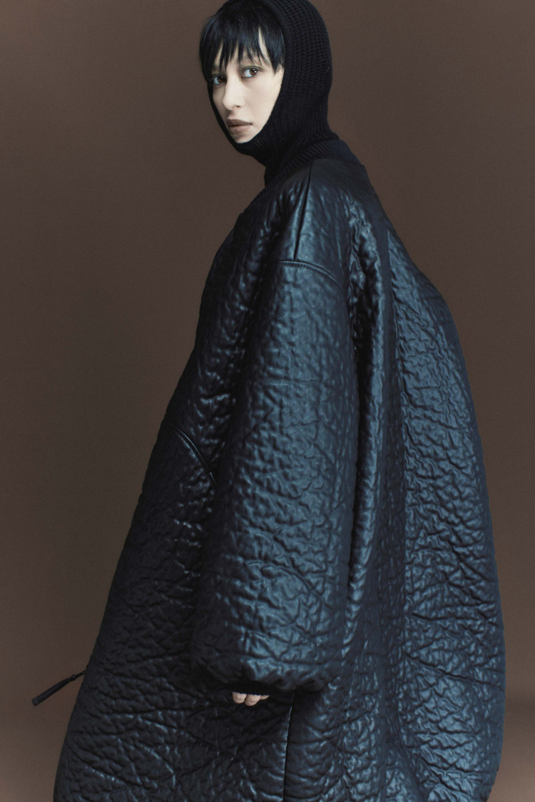 Бомбер кожа-крэш с шерстью удлиненный