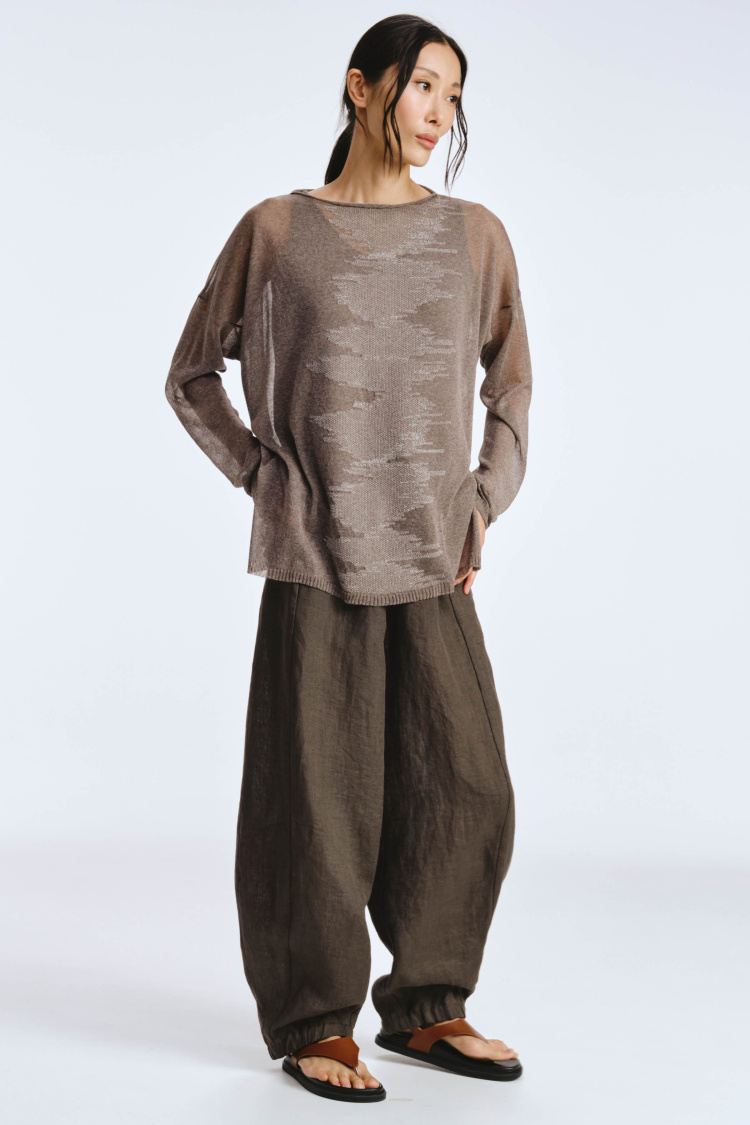 Брюки свободные на резинке, лен