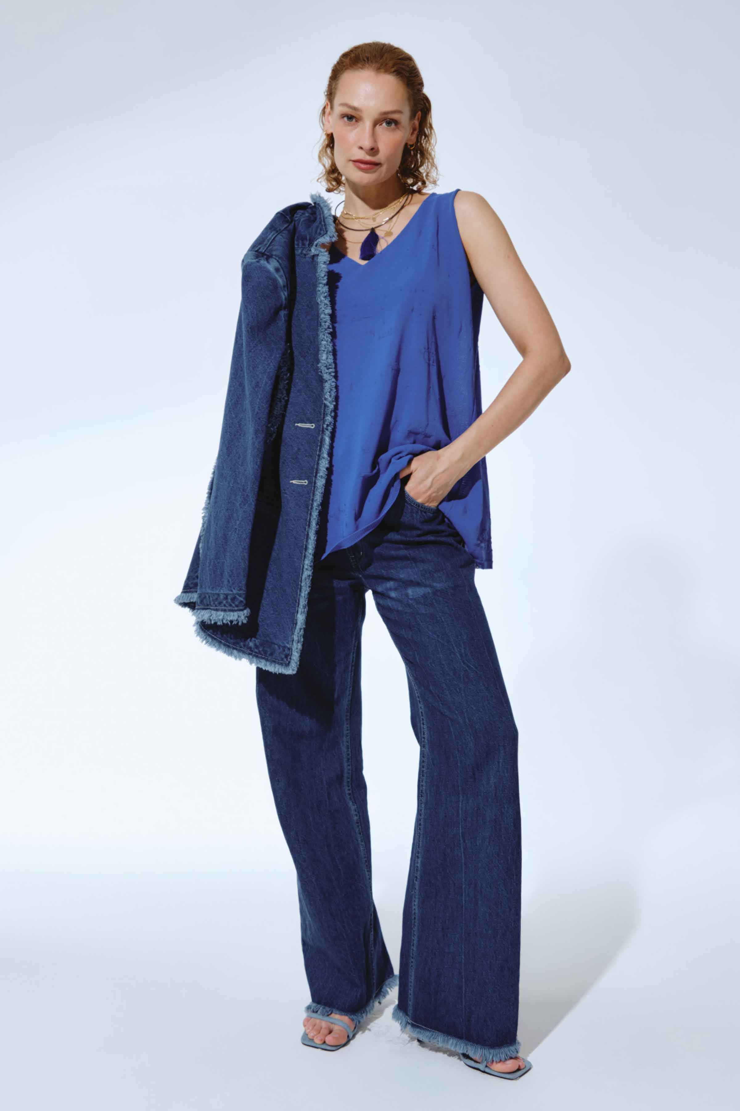 Брюки Трубы широкие, джинса