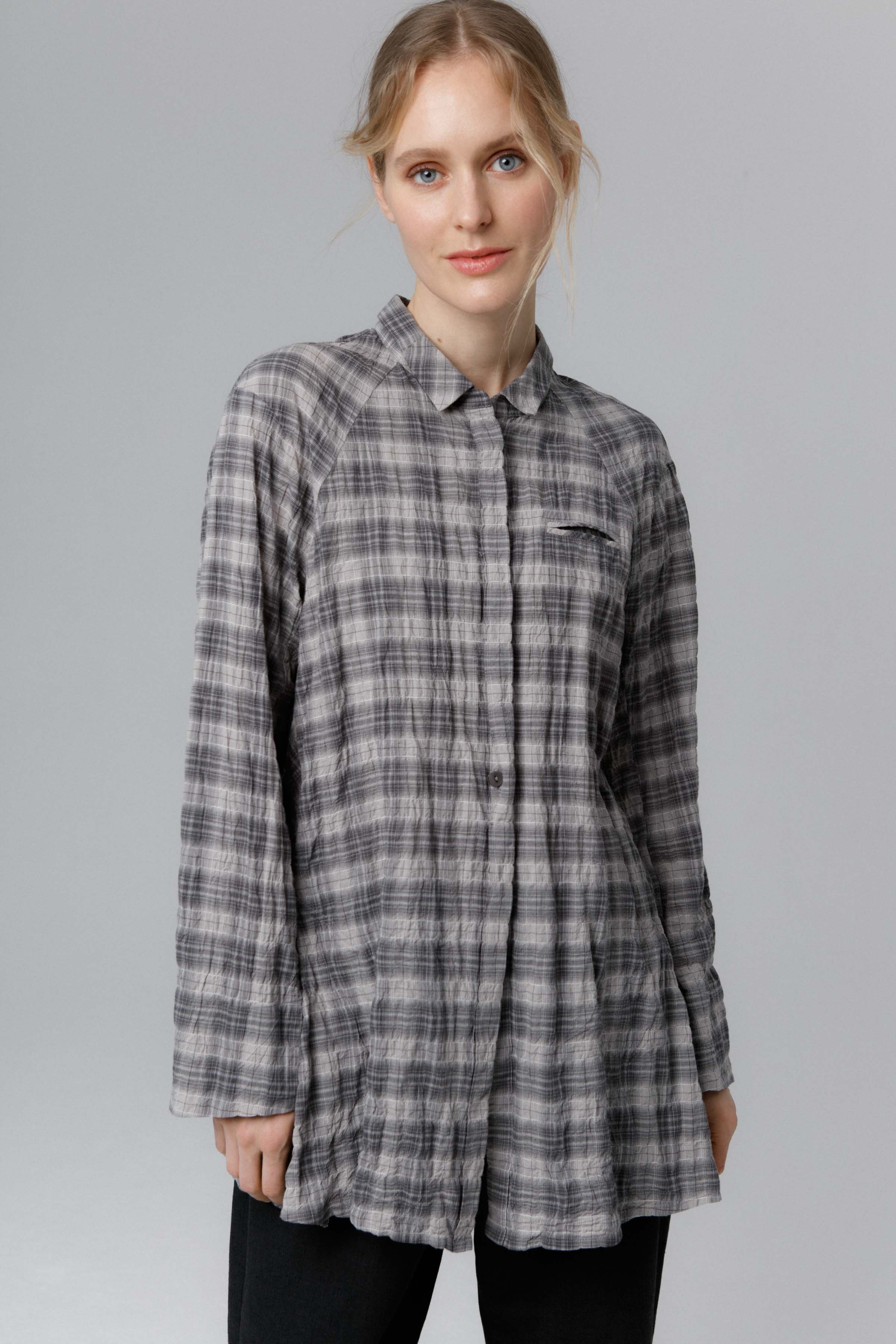 Блуза Рубашка в клетку 15 Серый меланж (melange gris) от Lesel (Лесель)! Заказывайте по ✆ 8 (800) 777 02 37