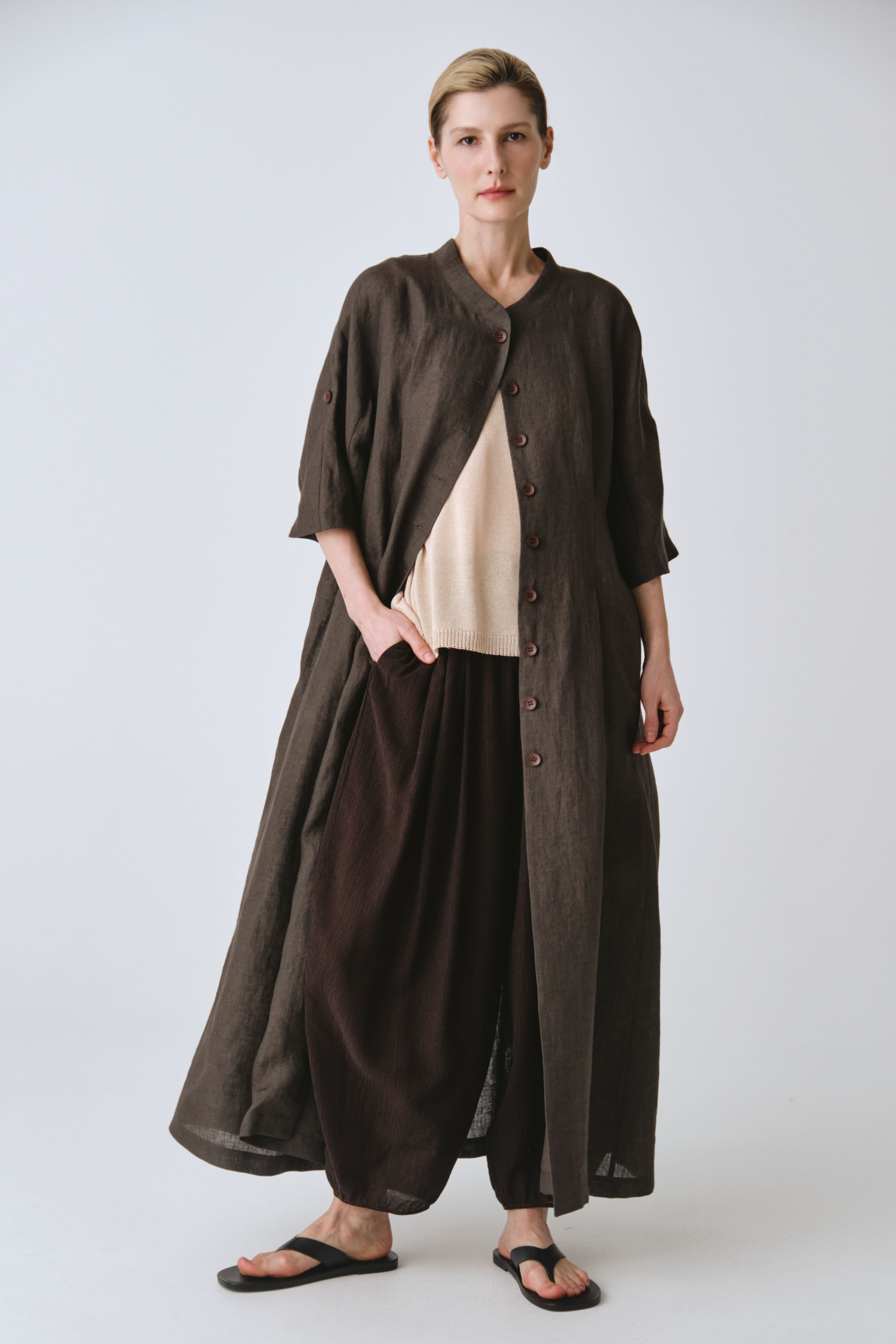 Жакет накидка с широкими рукавами, лён