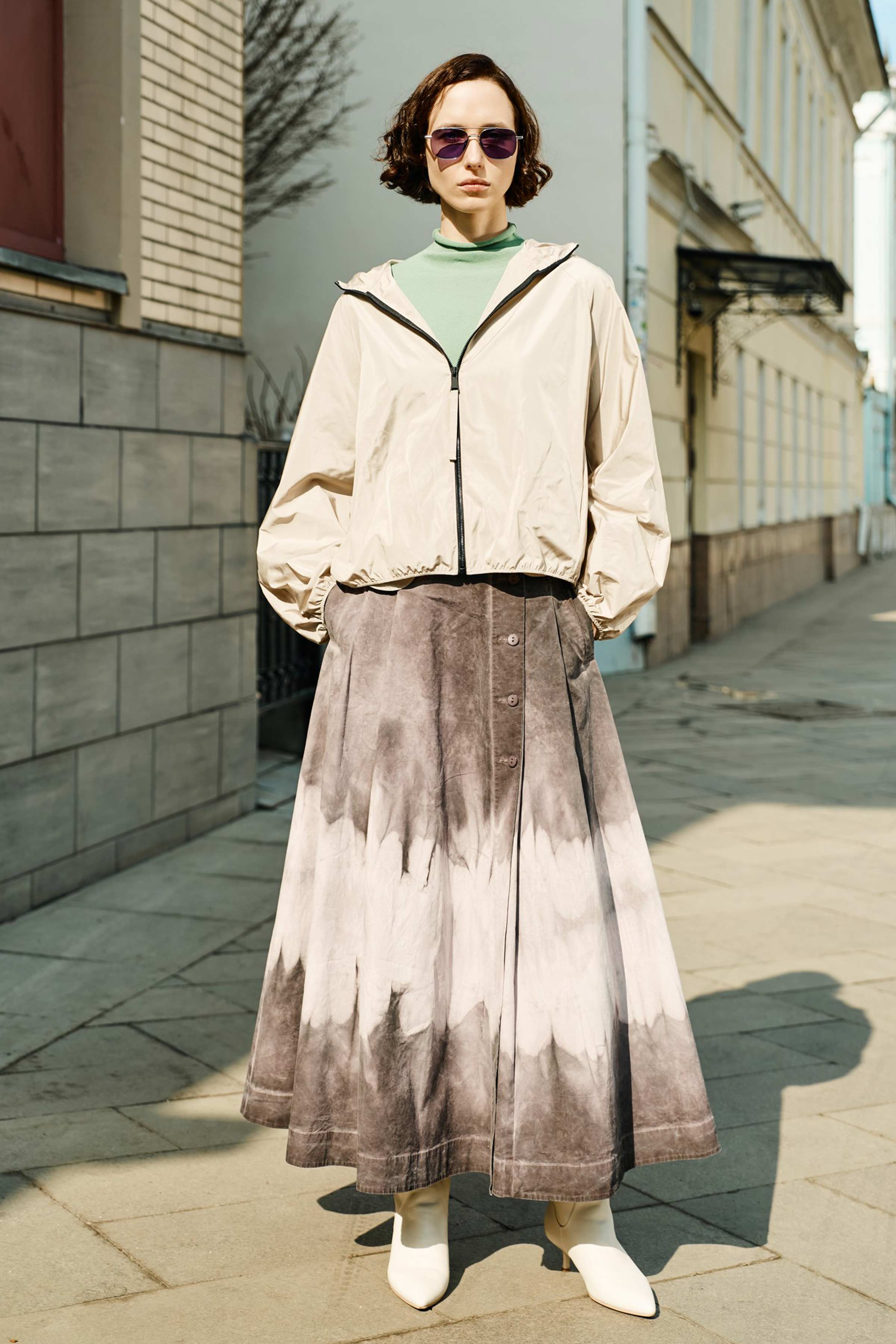 Юбка клеш со складками, вареный хлопок