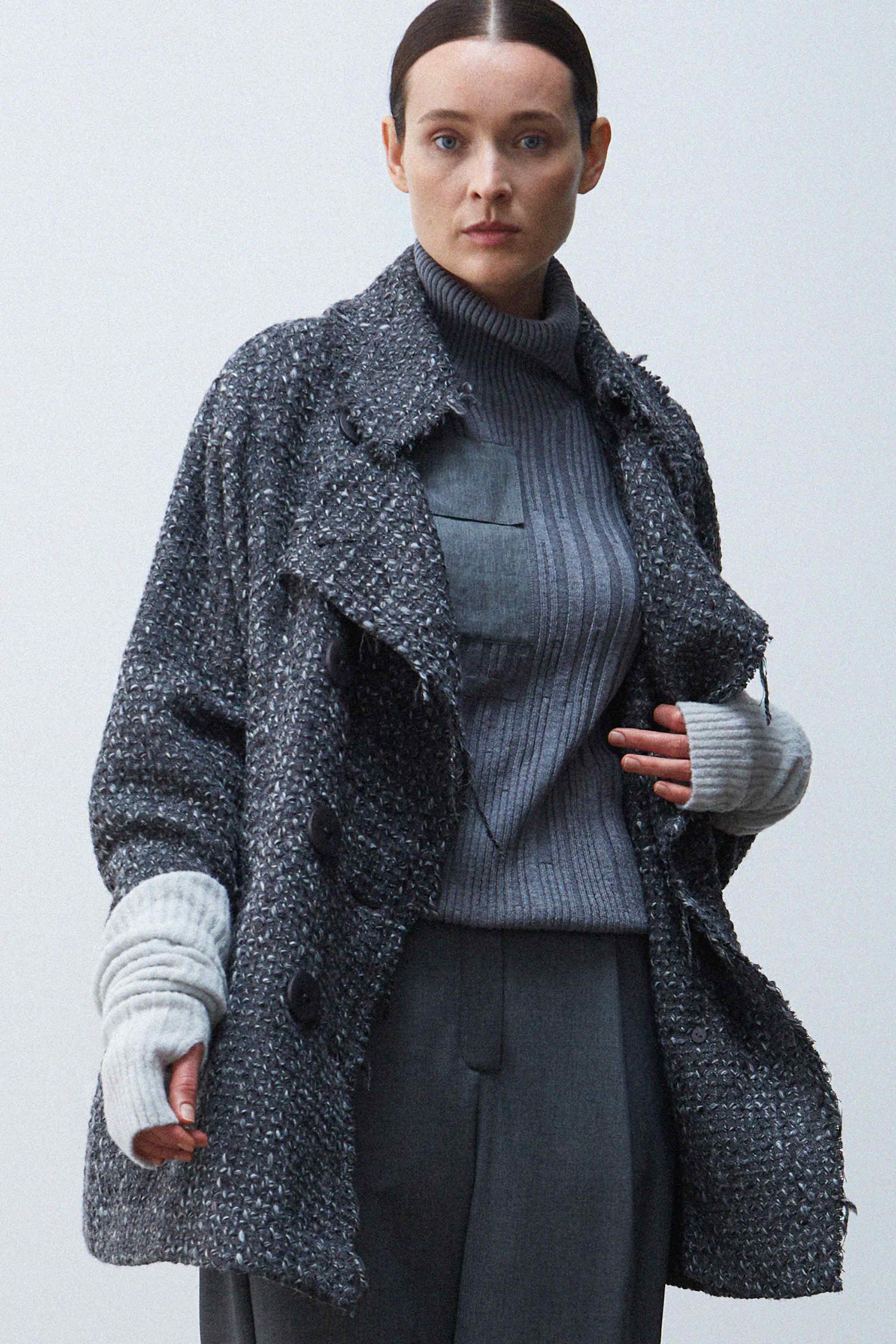 Пальто «Тренч гранж букле-меланж» 15 Серый меланж (melange gris) от Lesel (Лесель)! Заказывайте по ✆ 8 (800) 777 02 37