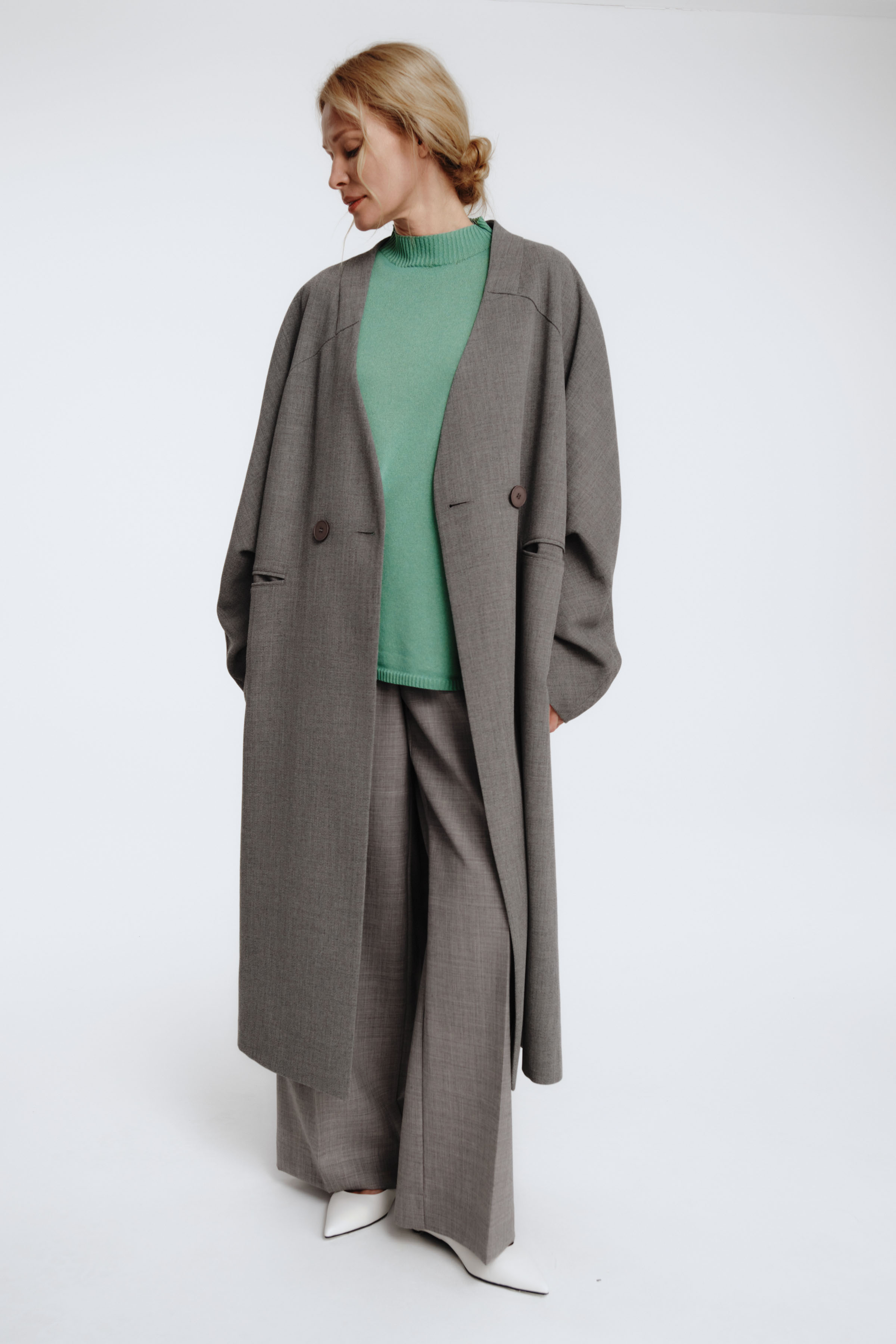 Пальто свободное, реглан на подкладке 15 Серый меланж (melange gris), 00 Черный (noir) от Lesel (Лесель)! Заказывайте по ✆ 8 (800) 777 02 37