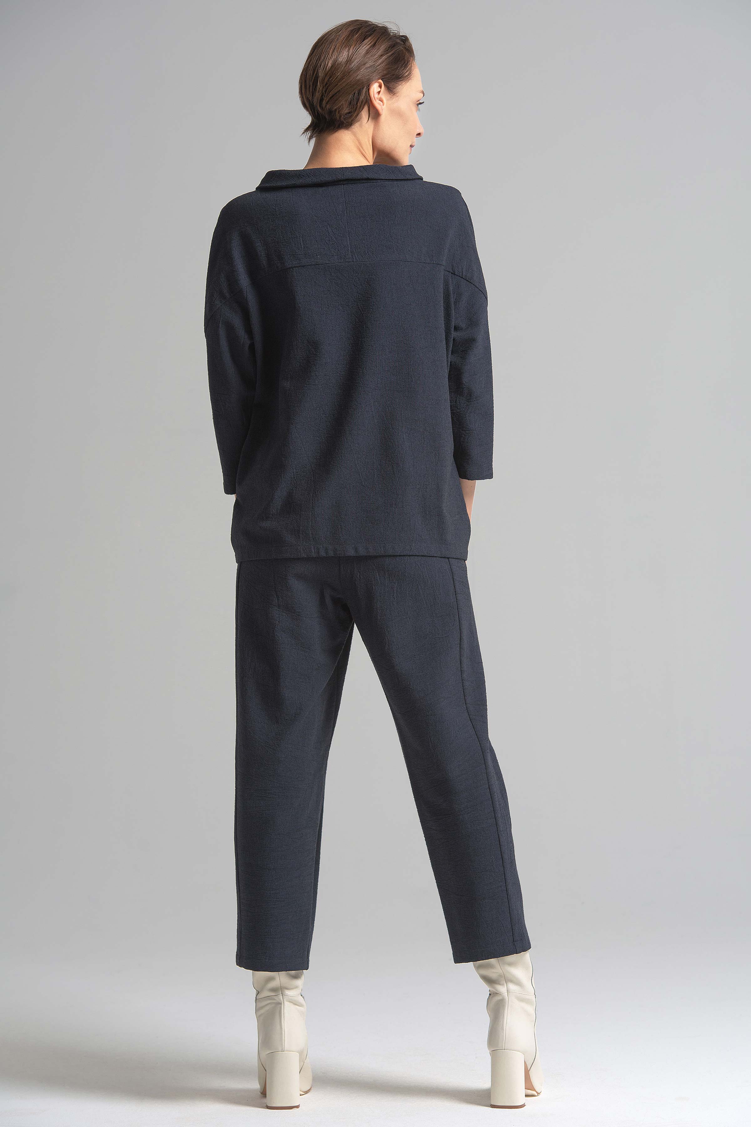 Брюки со складками укороченные, жатка 38 Джинсовый (denim) от Lesel (Лесель)! Заказывайте по ✆ 8 (800) 777 02 37