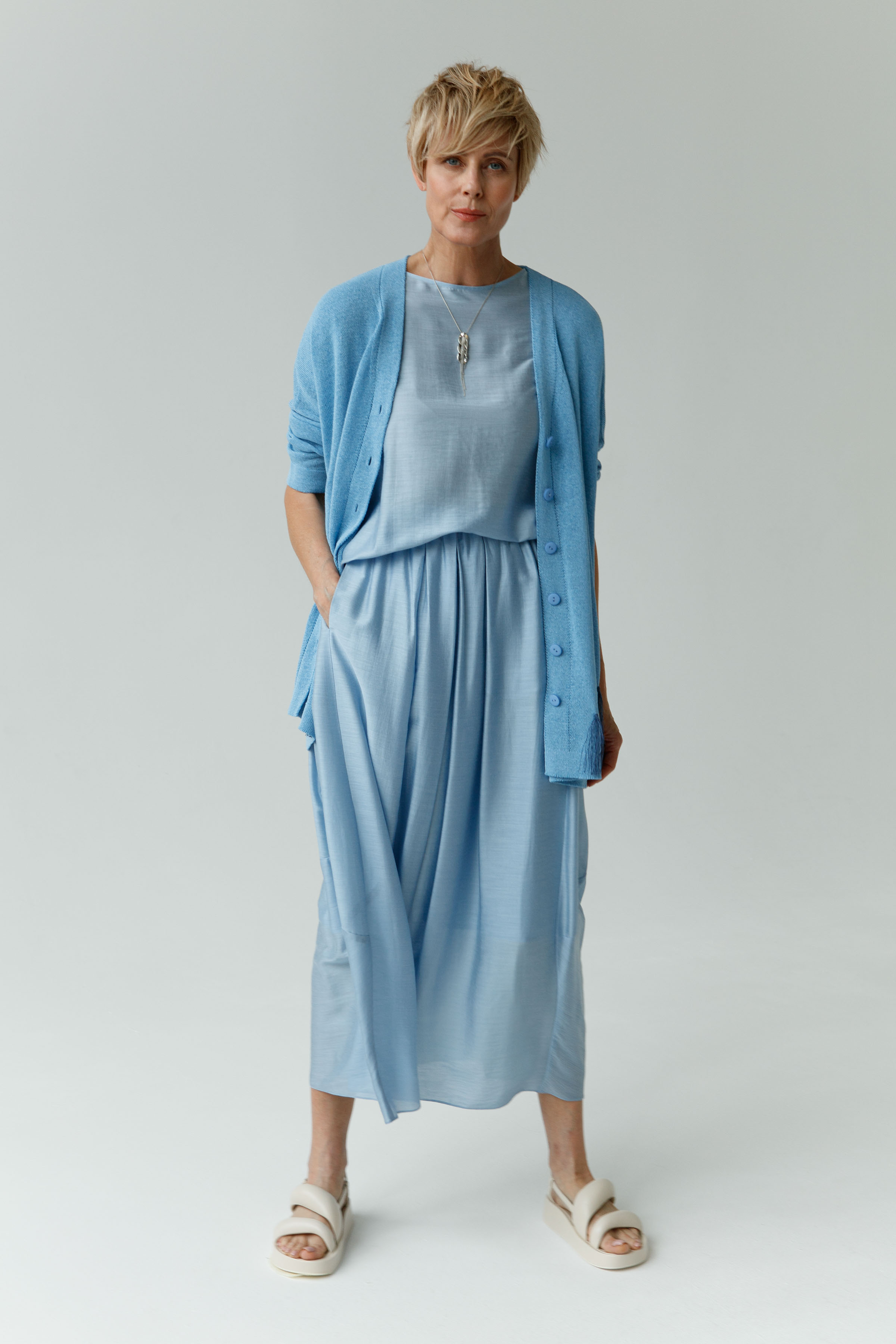 Блуза Кимоно, шёлк 34 Голубой агат (agate bleue) от Lesel (Лесель)! Заказывайте по ✆ 8 (800) 777 02 37