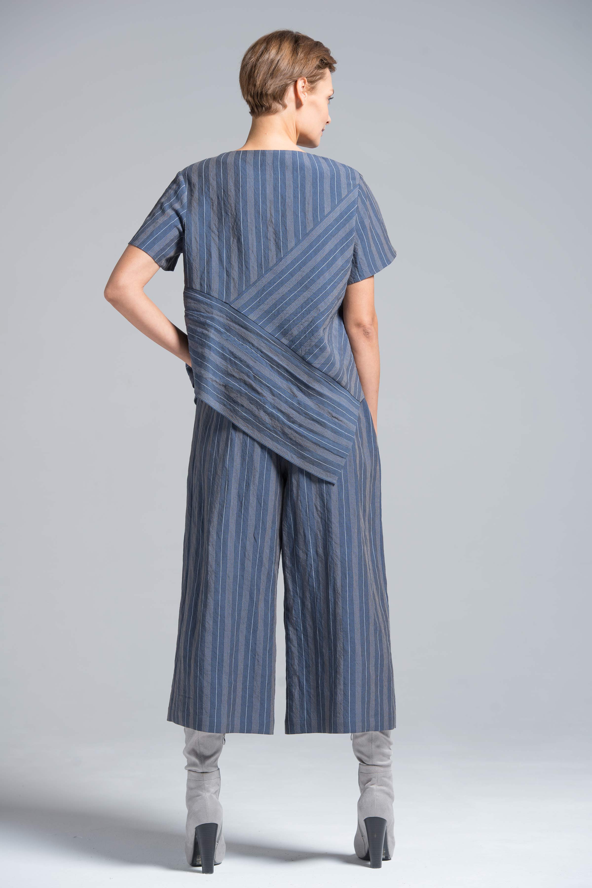 Брюки Кюлоты широкие, лён-полосы 38 Джинсовый (denim) от Lesel (Лесель)! Заказывайте по ✆ 8 (800) 777 02 37