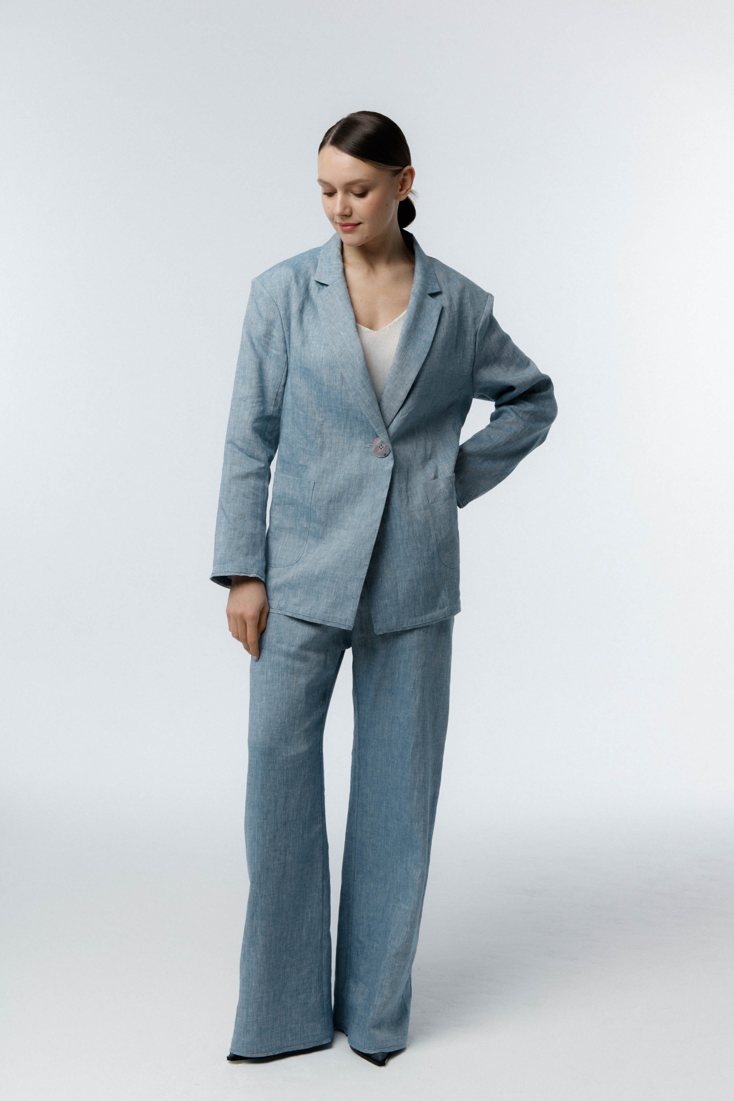 Брюки Прямые трубы, лён меланж  от Lesel (Лесель)! Заказывайте по ✆ 8 (800) 777 02 37