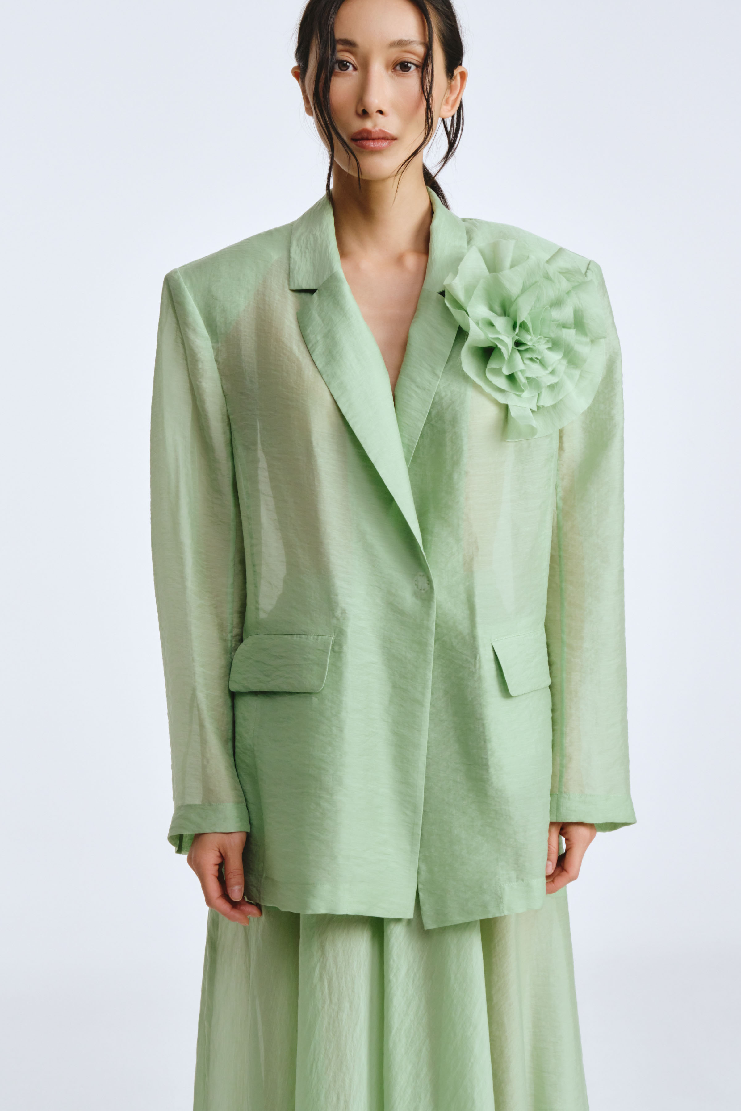 Жакет прямой прозрачный с декором