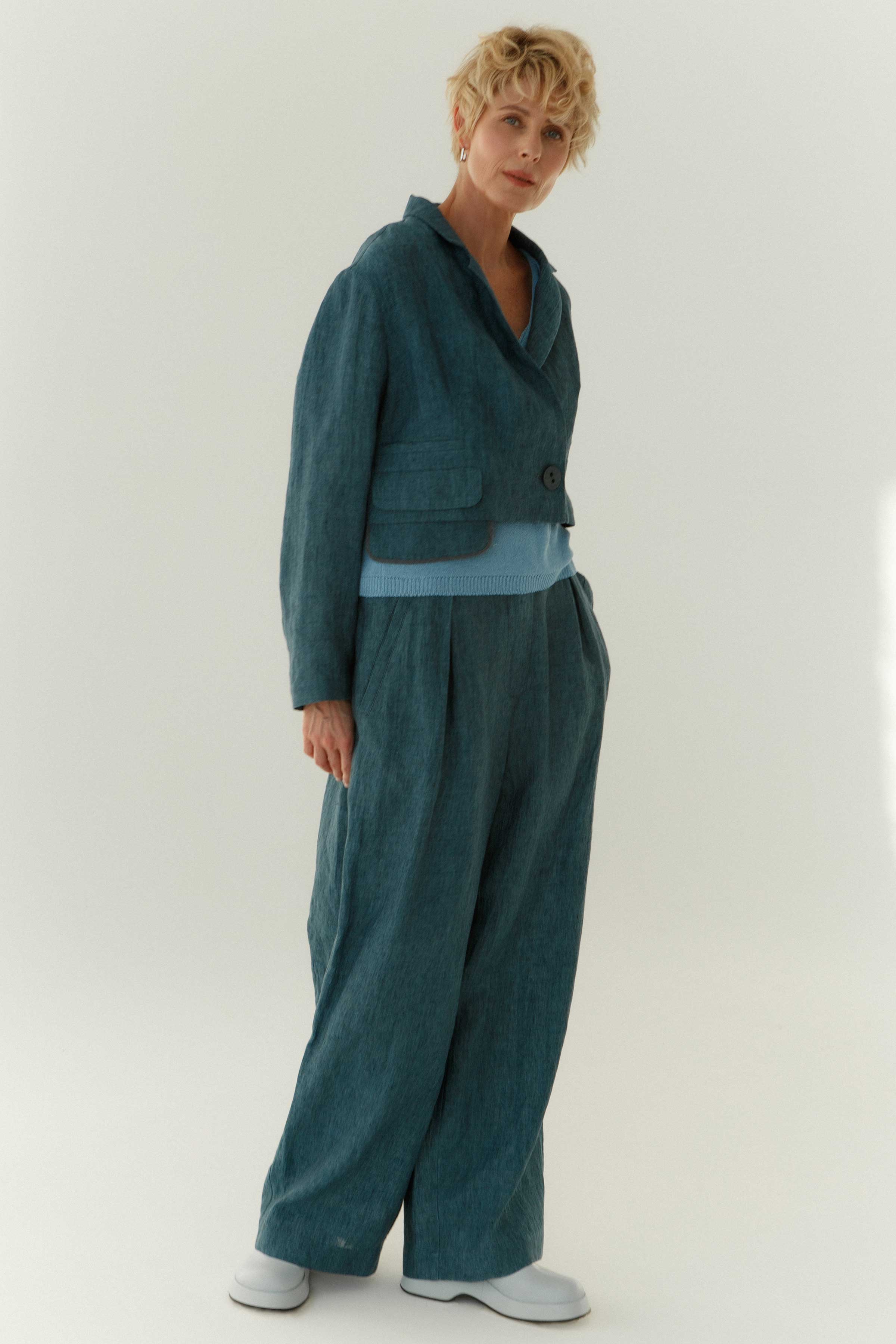 Жакет короткий Облегчённый лён 38 Джинсовый (denim) от Lesel (Лесель)! Заказывайте по ✆ 8 (800) 777 02 37