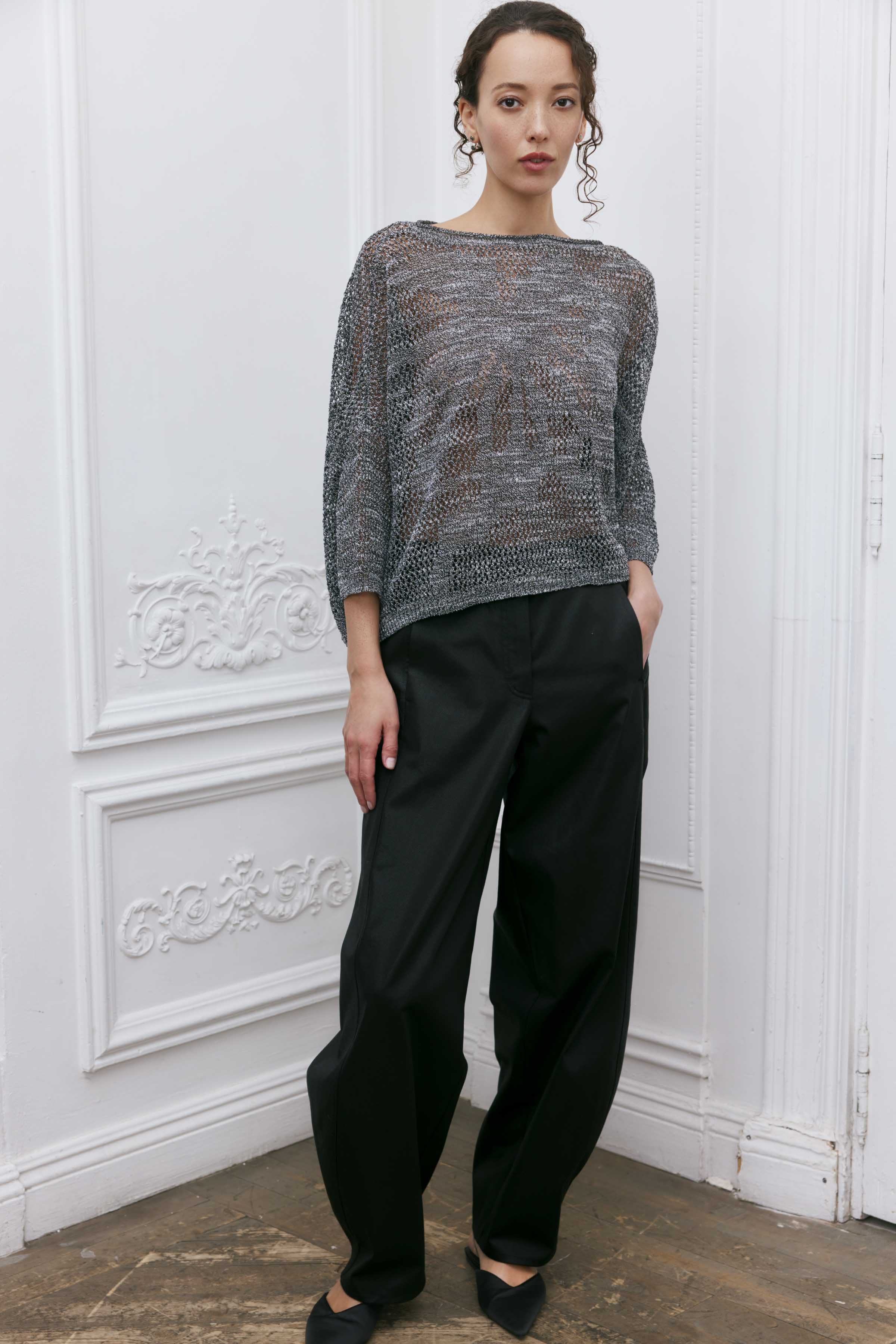 Брюки широкие бананы с кокеткой, блеск  от Lesel (Лесель)! Заказывайте по ✆ 8 (800) 777 02 37