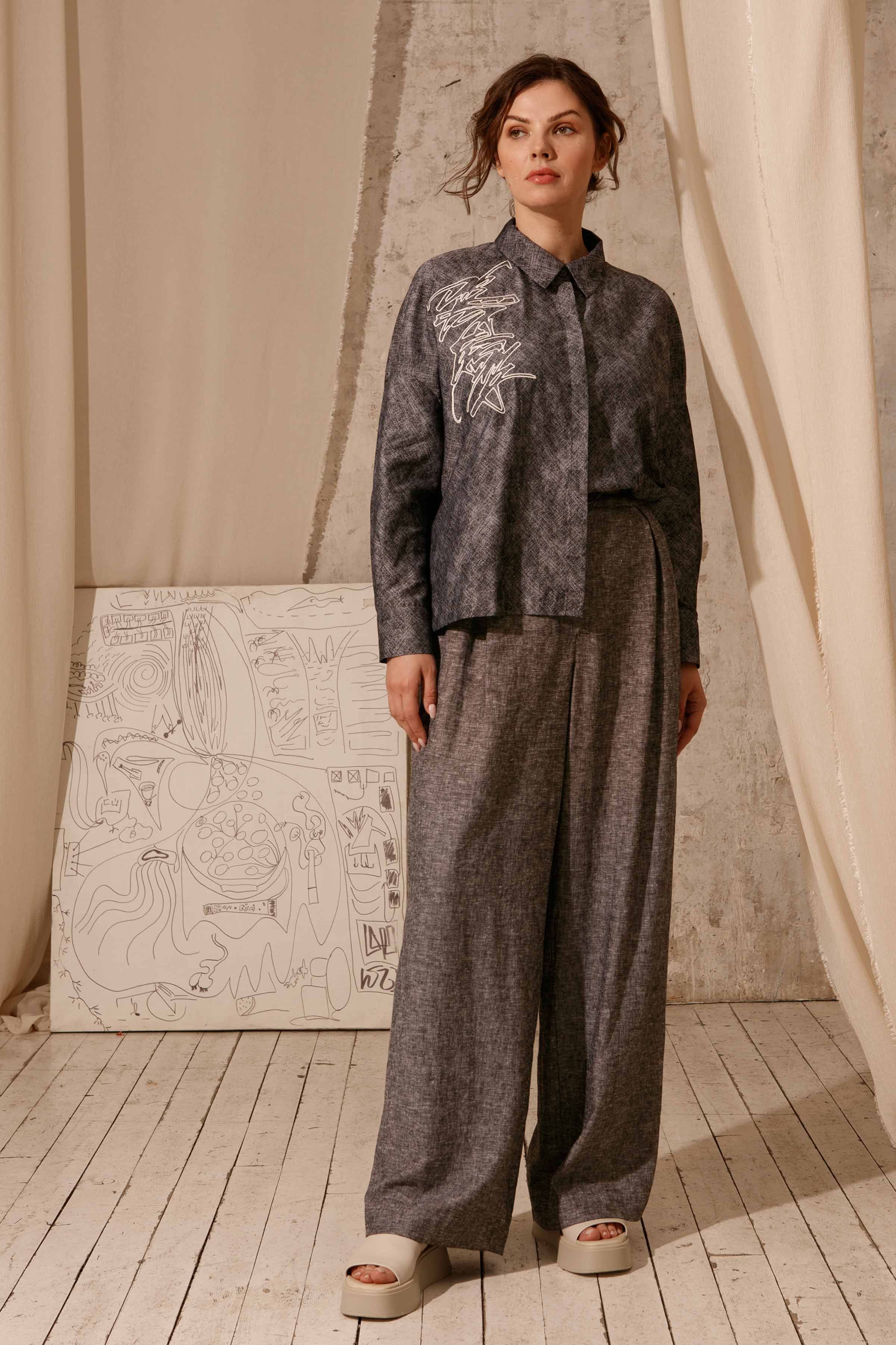 Блуза Хлопок меланж, с вышивкой 15 Серый меланж (melange gris) от Lesel (Лесель)! Заказывайте по ✆ 8 (800) 777 02 37