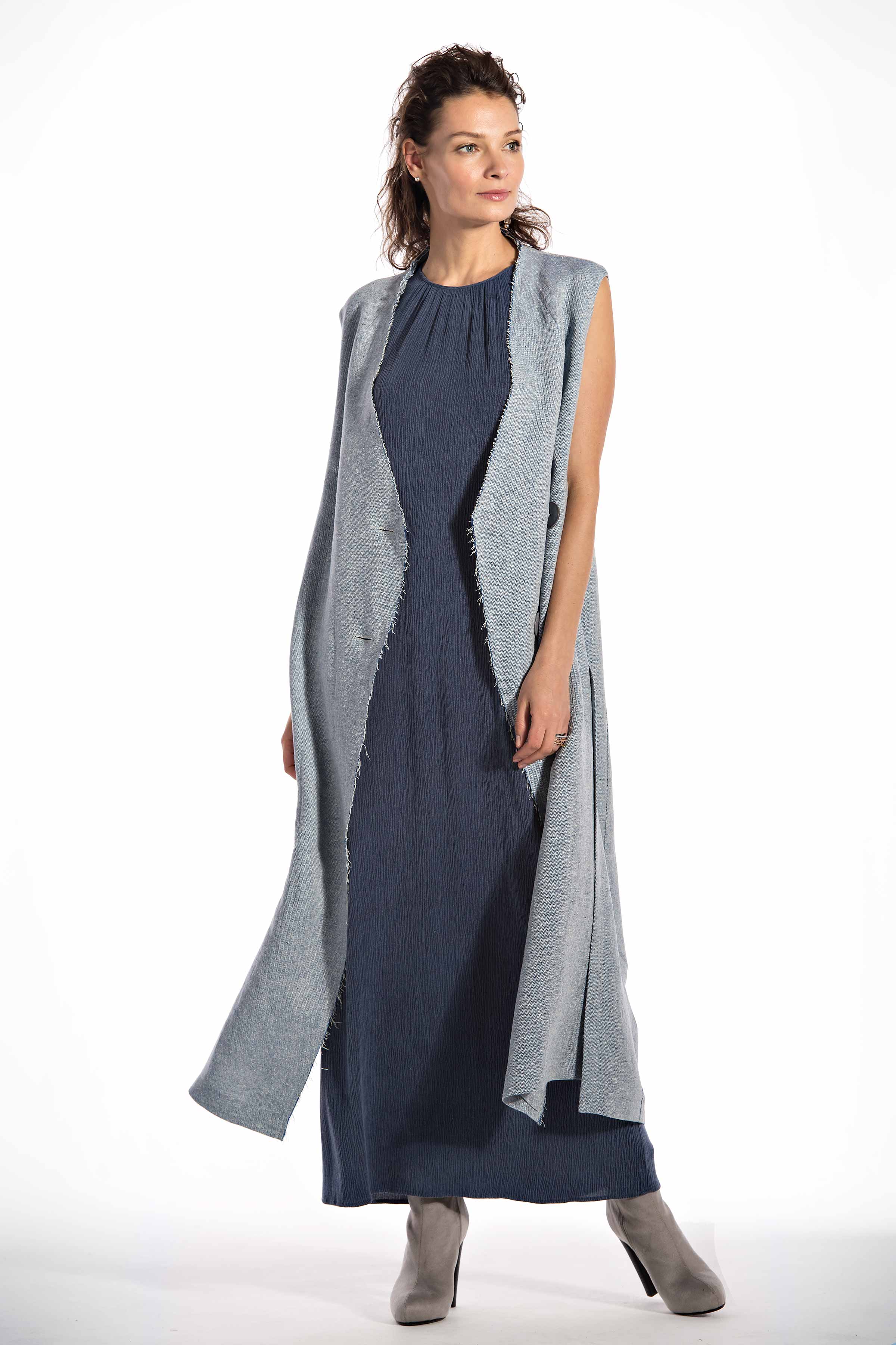 Платье длинное, вареная жатка 38 Джинсовый (denim) от Lesel (Лесель)! Заказывайте по ✆ 8 (800) 777 02 37