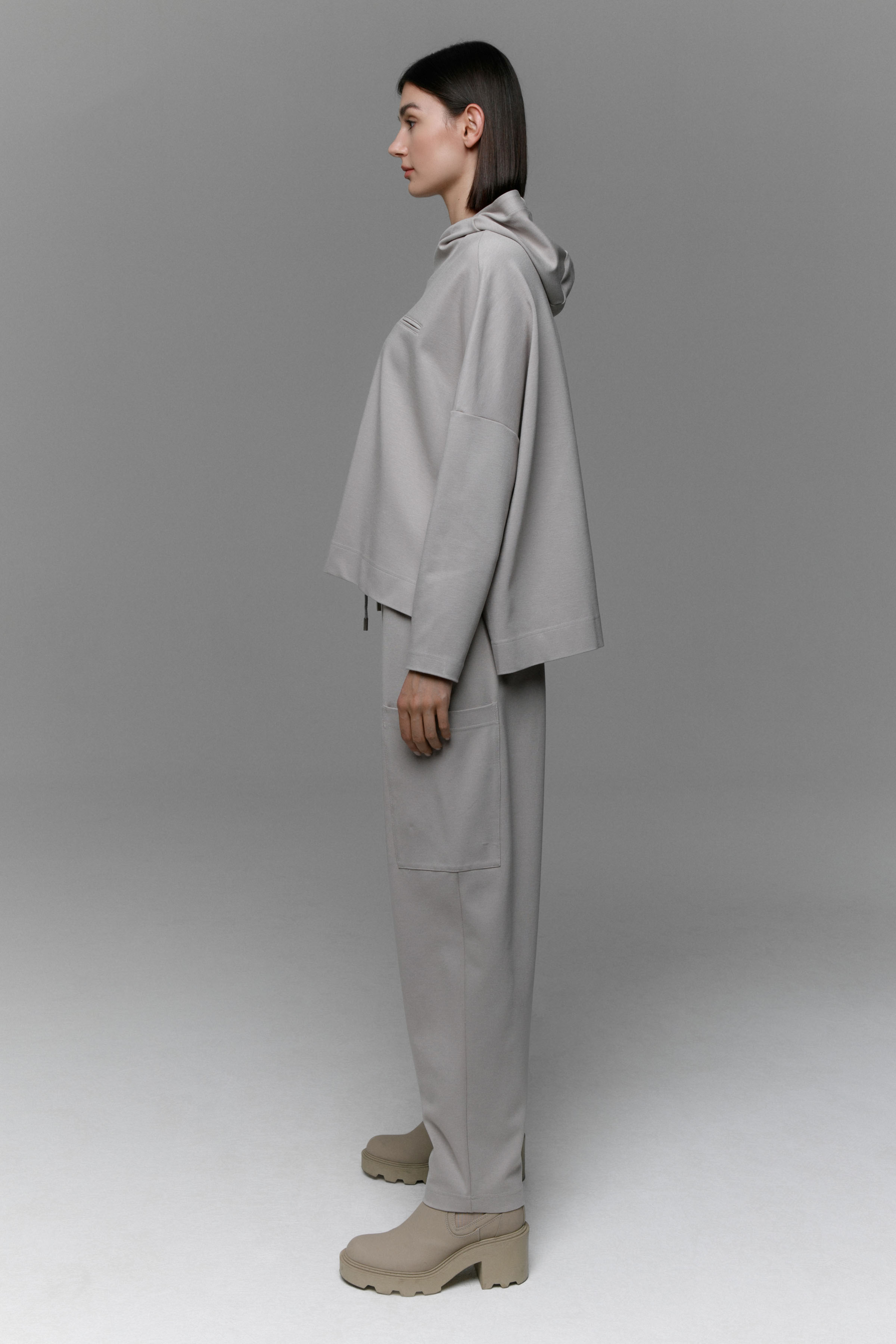 Блуза джерси с капюшоном, база 44  Серое облако (nuage gris) от Lesel (Лесель)! Заказывайте по ✆ 8 (800) 777 02 37