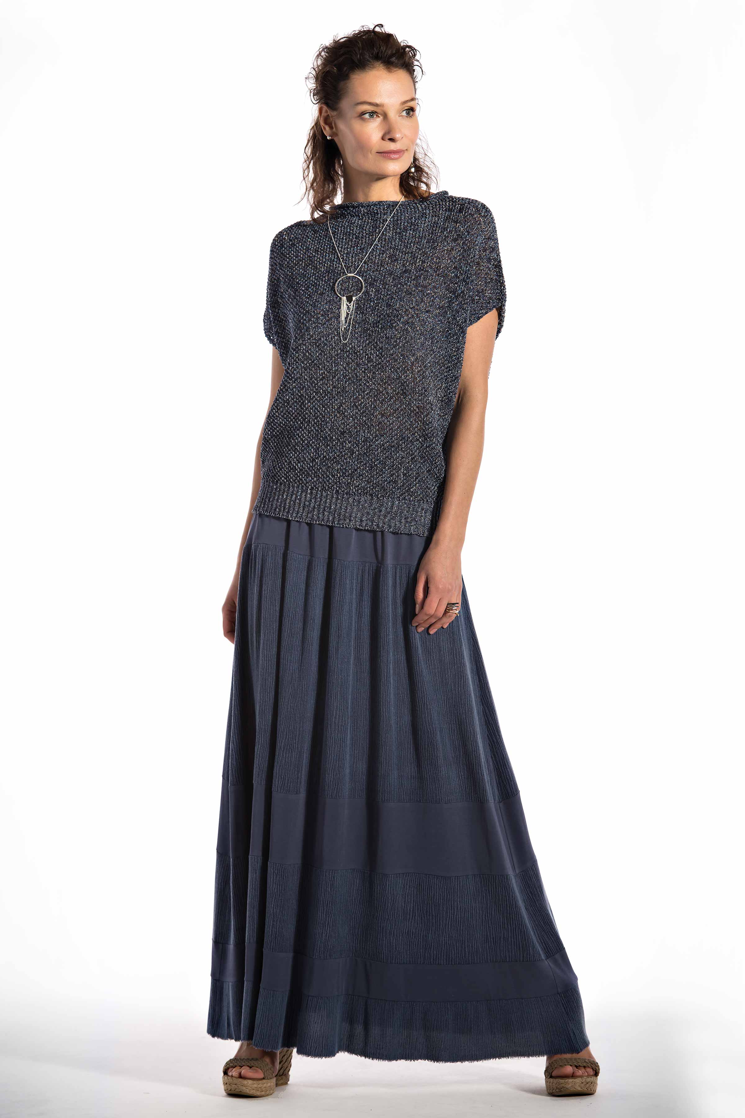 Юбка с отделкой Ярусы 38 Джинсовый (denim) от Lesel (Лесель)! Заказывайте по ✆ 8 (800) 777 02 37