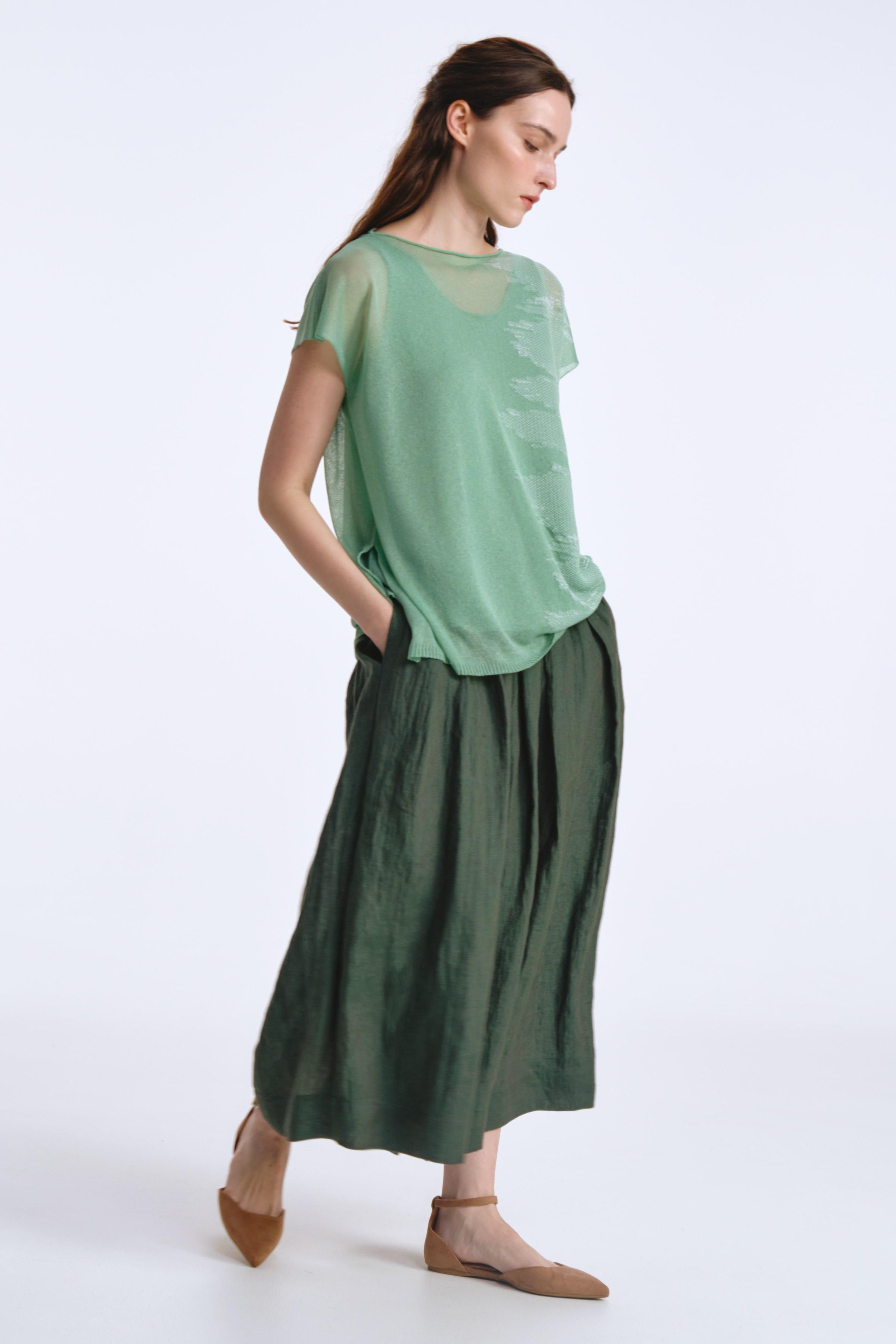 Юбка-брюки с широкими защипами 64 Эвкалипт (eucalyptus) от Lesel (Лесель)! Заказывайте по ✆ 8 (800) 777 02 37