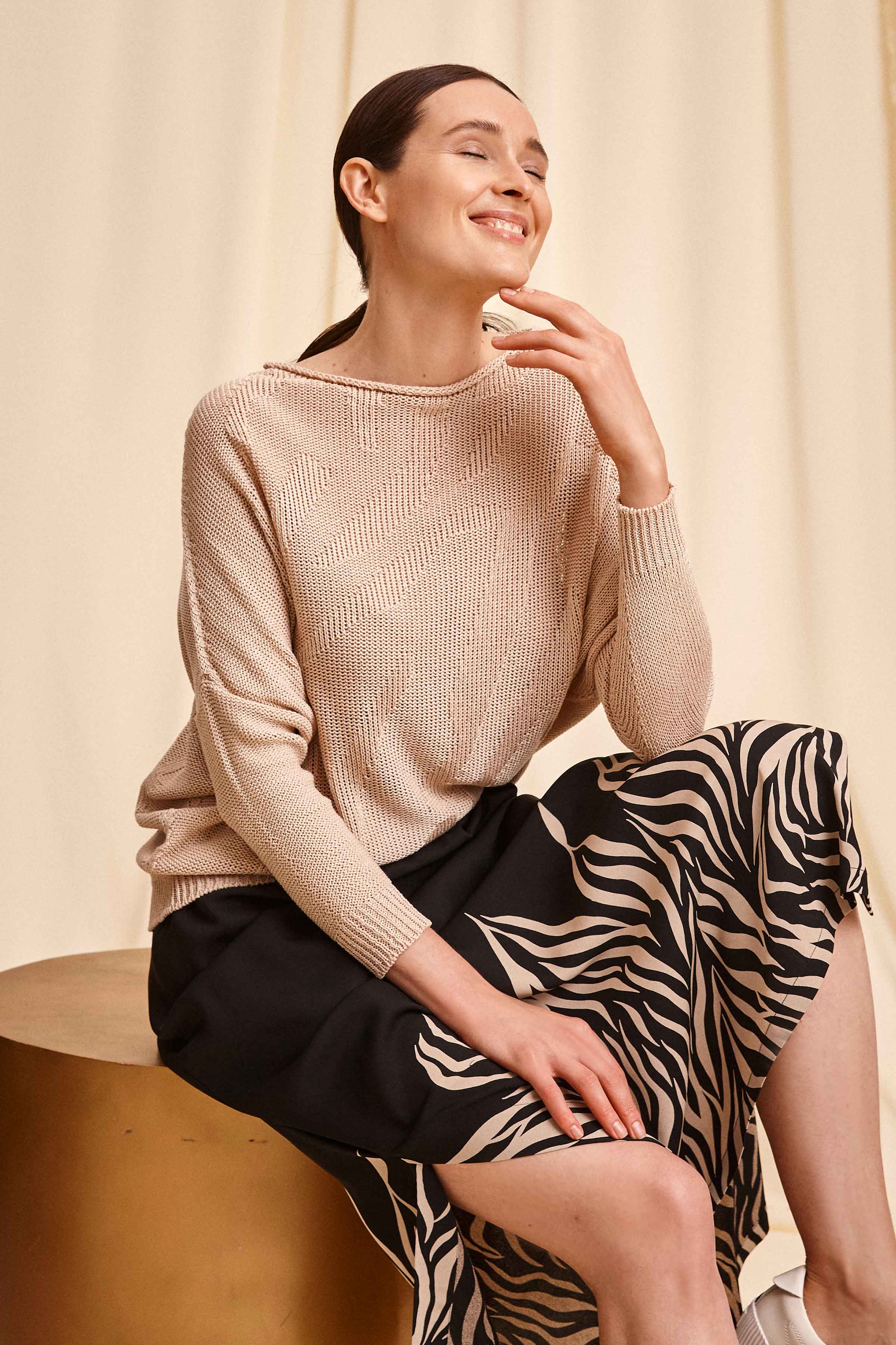 Джемпер длинный рукав Тени, цельновяз 09 Крем-брюле (creme-brjule) от Lesel (Лесель)! Заказывайте по ✆ 8 (800) 777 02 37