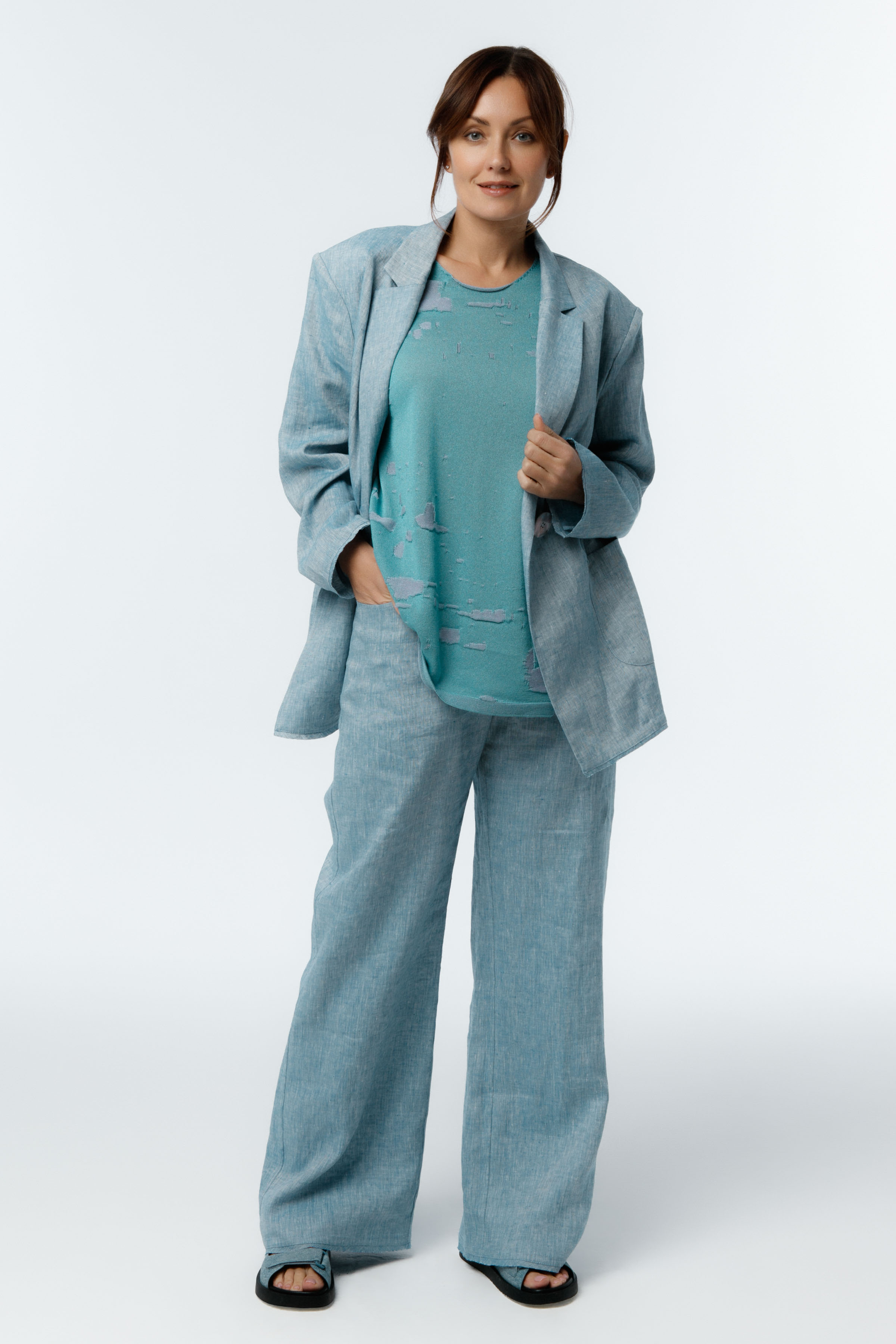 Брюки Прямые трубы, лён меланж  от Lesel (Лесель)! Заказывайте по ✆ 8 (800) 777 02 37