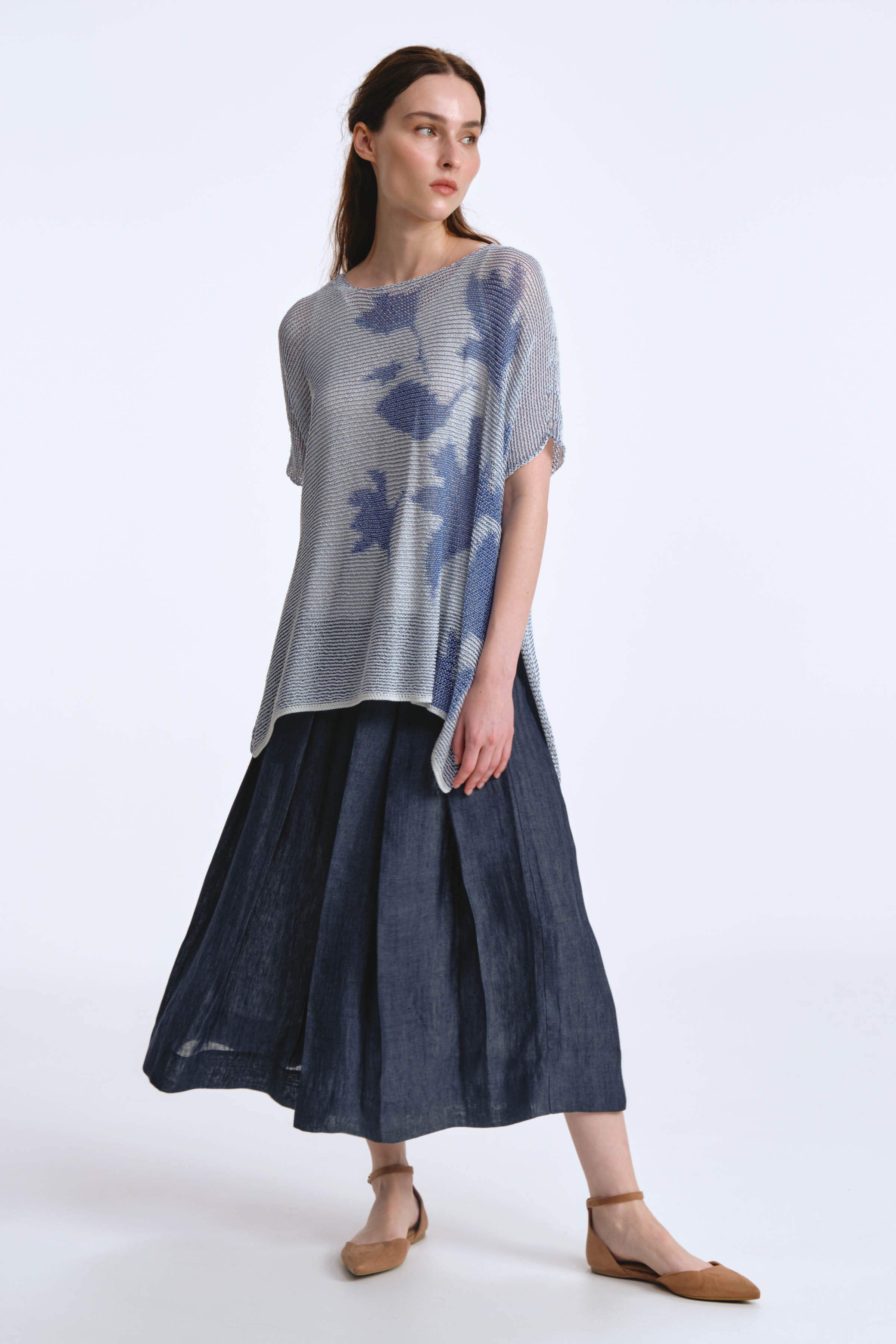 Юбка-брюки с широкими защипами 38 Джинсовый (denim) от Lesel (Лесель)! Заказывайте по ✆ 8 (800) 777 02 37