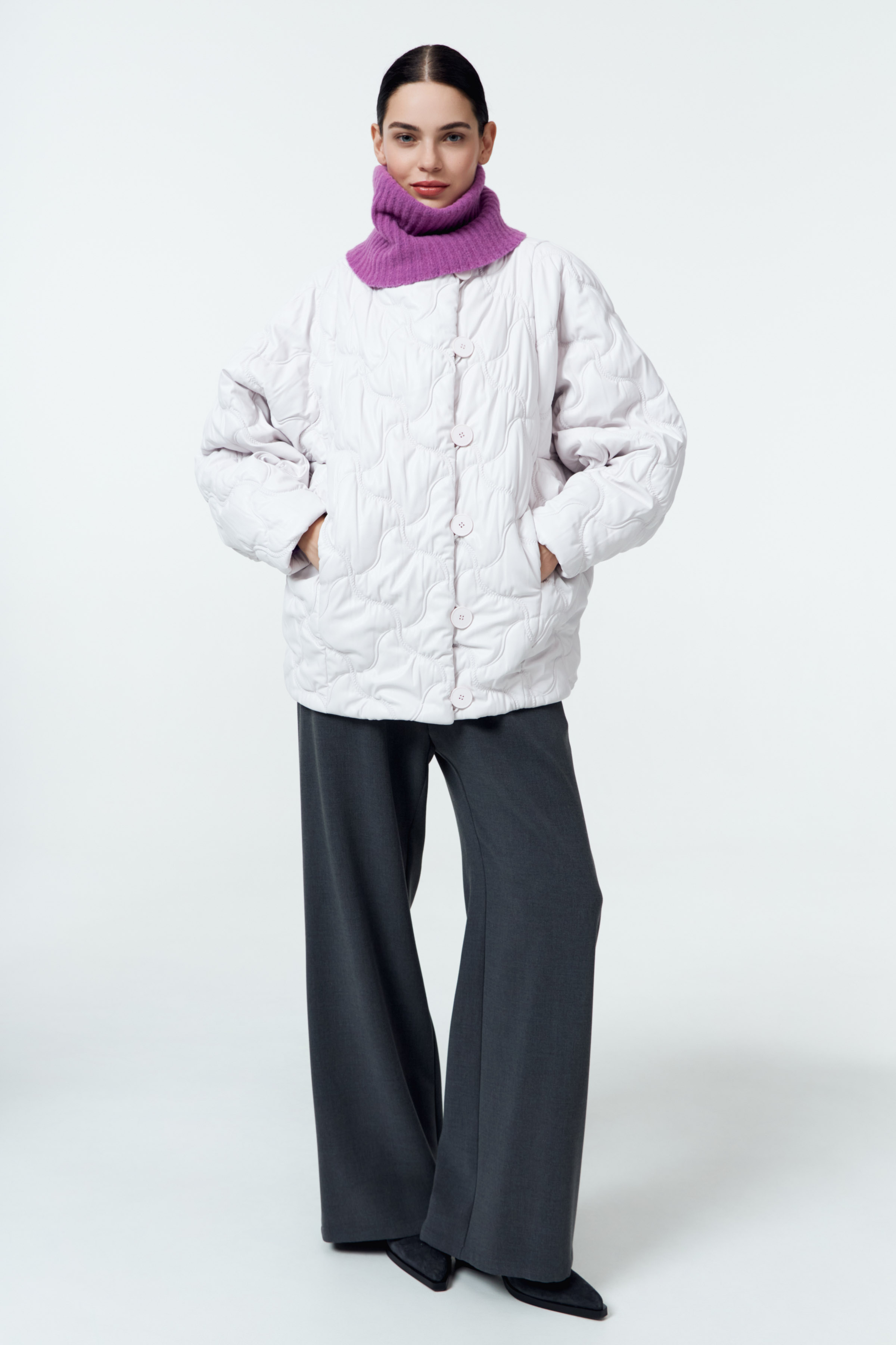 Куртка бомбер ромб, эко-кожа 01 Мел (craie) от Lesel (Лесель)! Заказывайте по ✆ 8 (800) 777 02 37