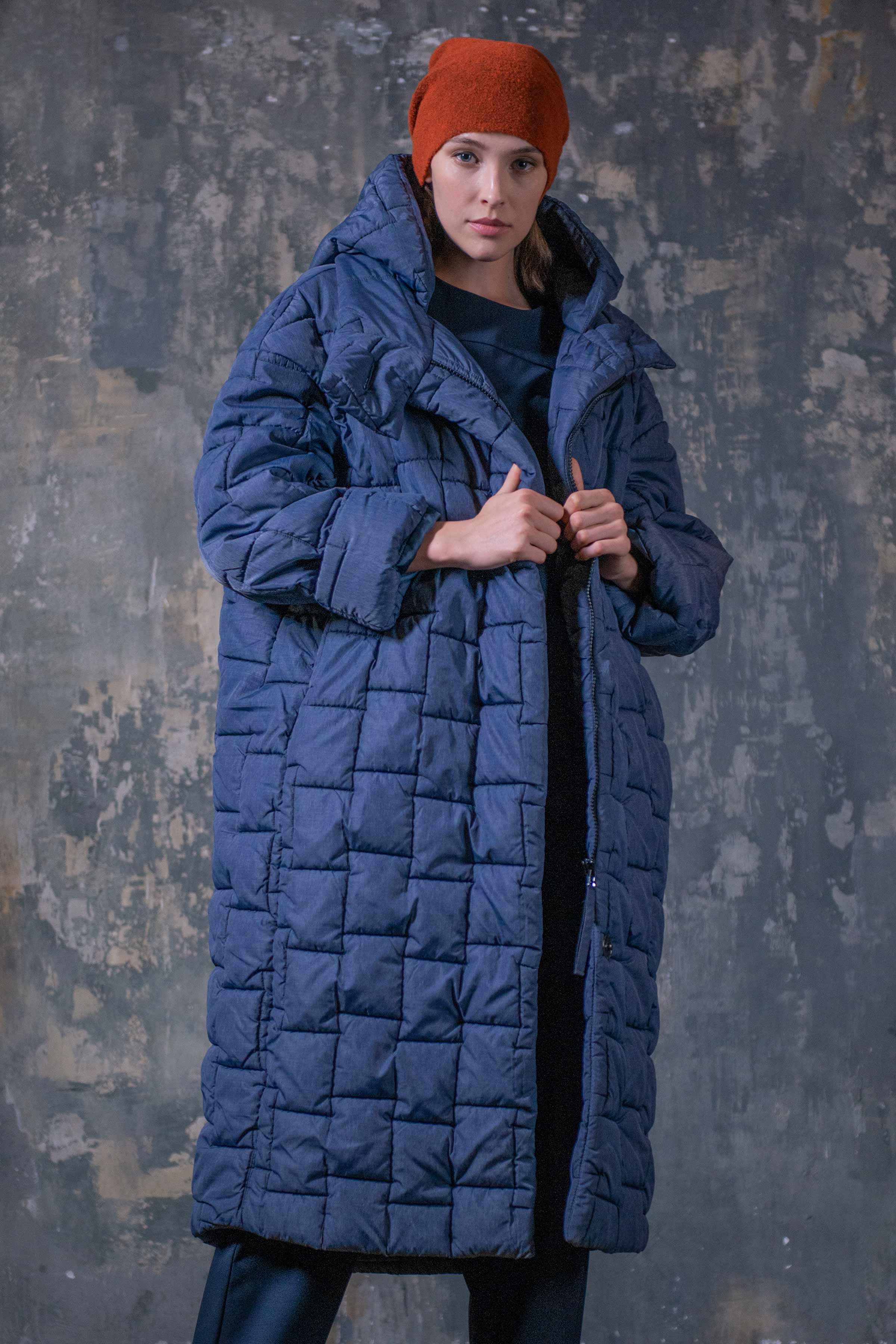 Пальто длинное с капюшоном, меланж 38 Джинсовый (denim) от Lesel (Лесель)! Заказывайте по ✆ 8 (800) 777 02 37