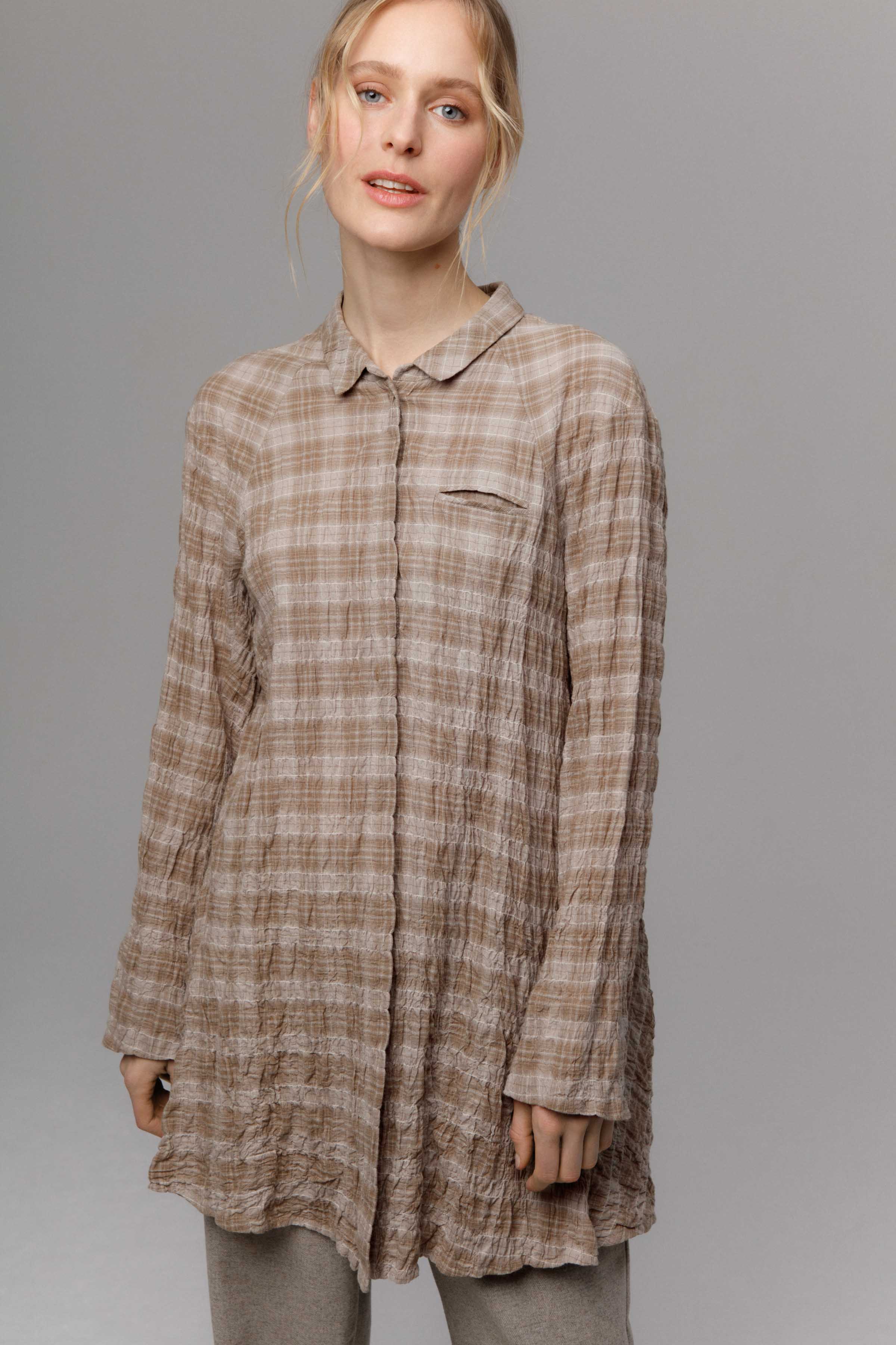 Блуза Рубашка в клетку 15 Серый меланж (melange gris) от Lesel (Лесель)! Заказывайте по ✆ 8 (800) 777 02 37