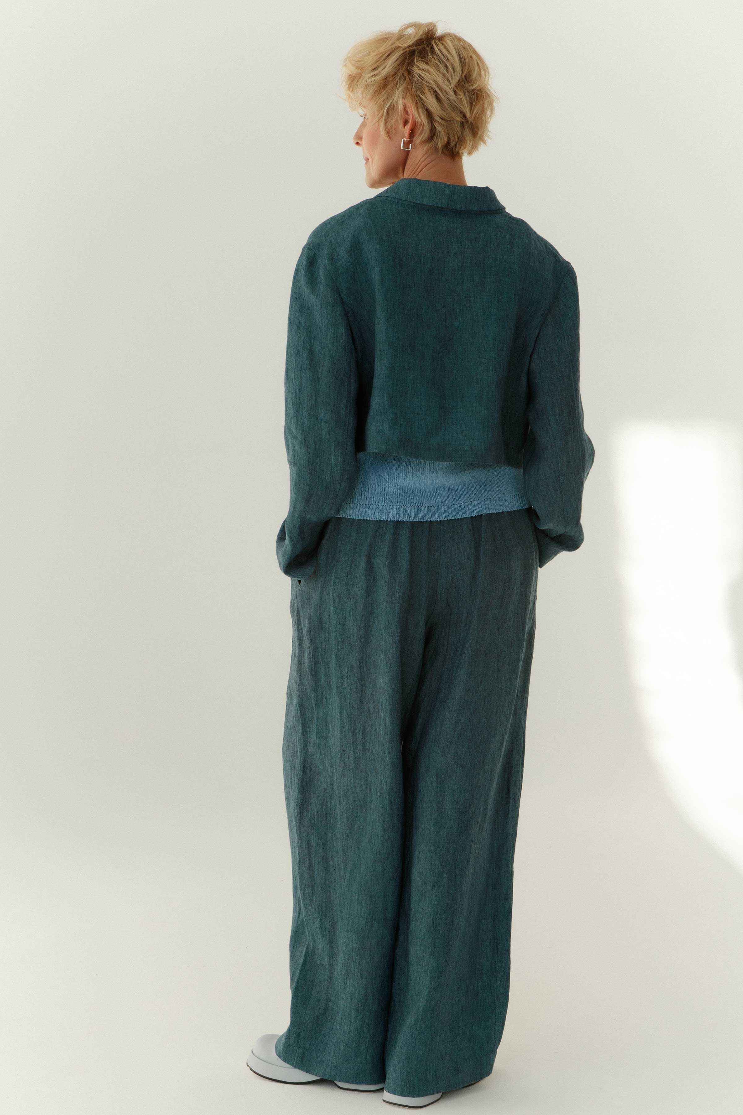 Брюки Прямые со складками, облегченный лен 38 Джинсовый (denim) от Lesel (Лесель)! Заказывайте по ✆ 8 (800) 777 02 37