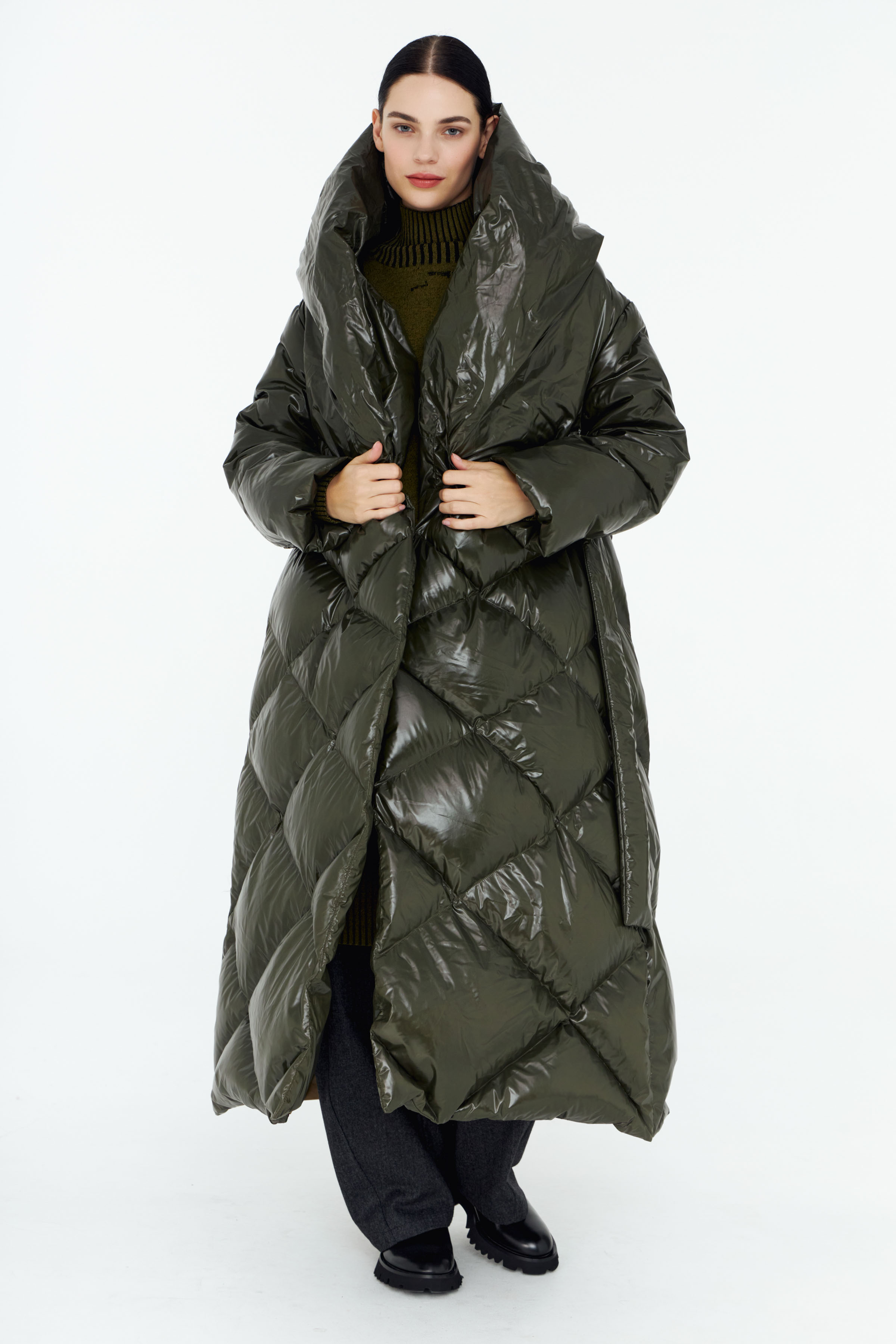 Пальто пуховое длинное с запахом 79 Гербарий (herbal), 00 Черный (noir) от Lesel (Лесель)! Заказывайте по ✆ 8 (800) 777 02 37