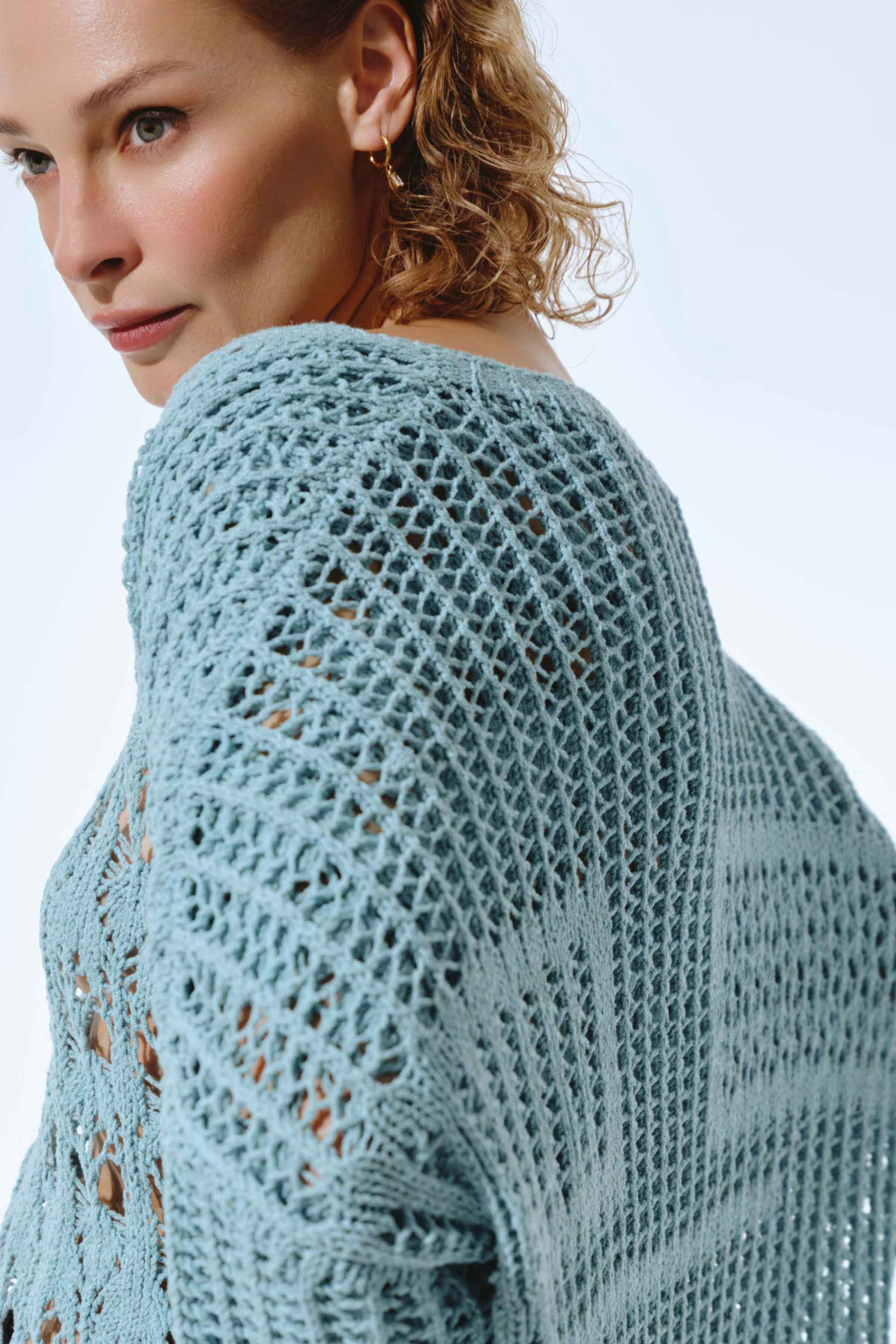 Кардиган Сетка с квадратами 36 Бирюза (turguoise) от Lesel (Лесель)! Заказывайте по ✆ 8 (800) 777 02 37