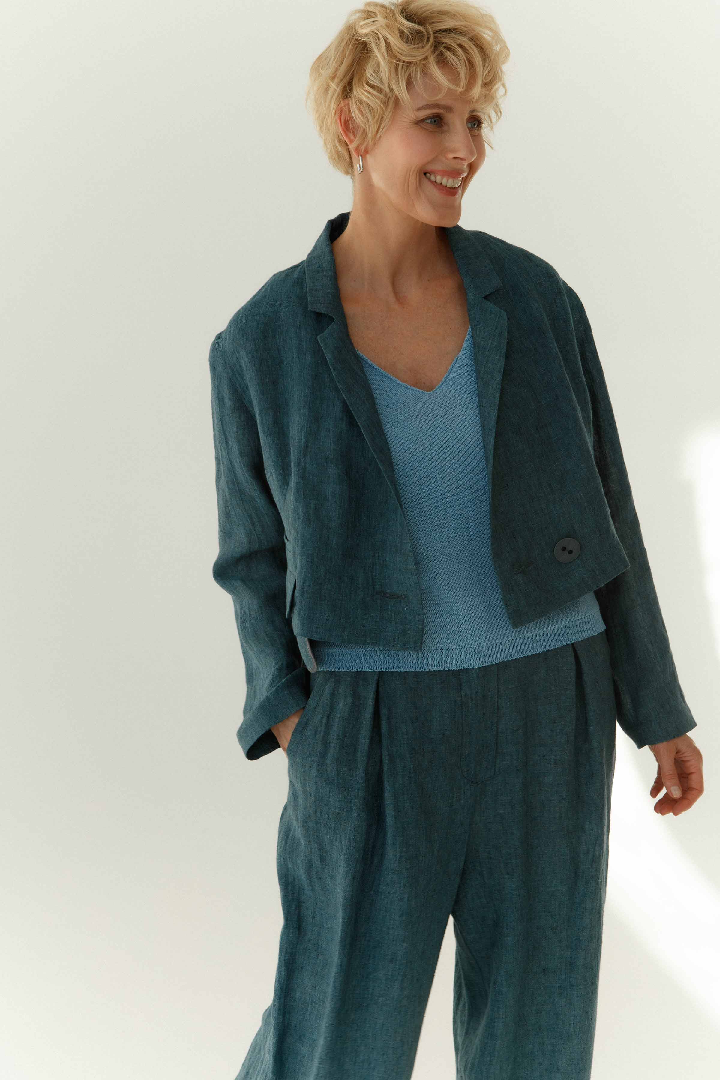 Жакет короткий Облегчённый лён 38 Джинсовый (denim) от Lesel (Лесель)! Заказывайте по ✆ 8 (800) 777 02 37