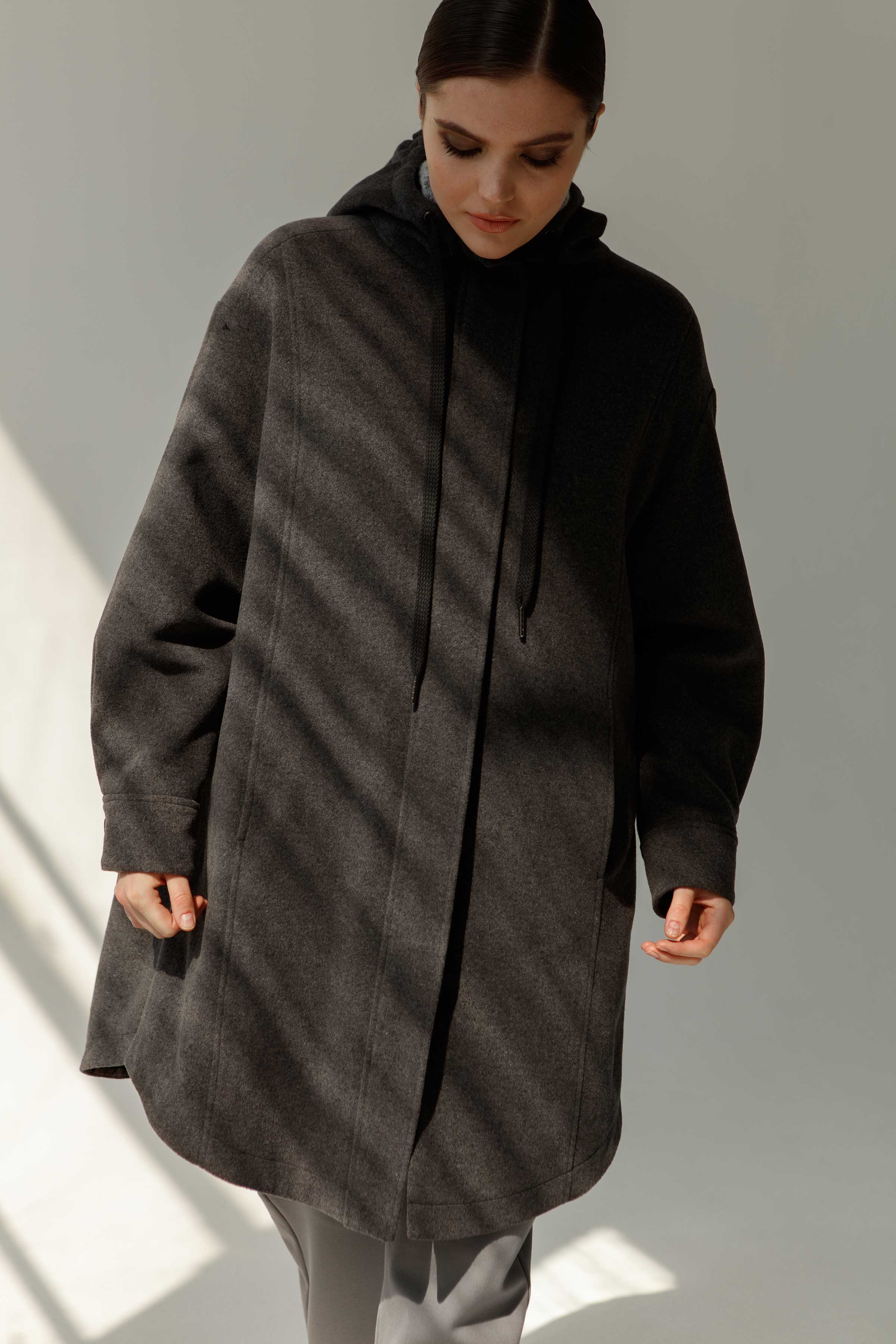 Пальто Рубашка с капюшоном темное 11 Антрацит (anthracite) от Lesel (Лесель)! Заказывайте по ✆ 8 (800) 777 02 37