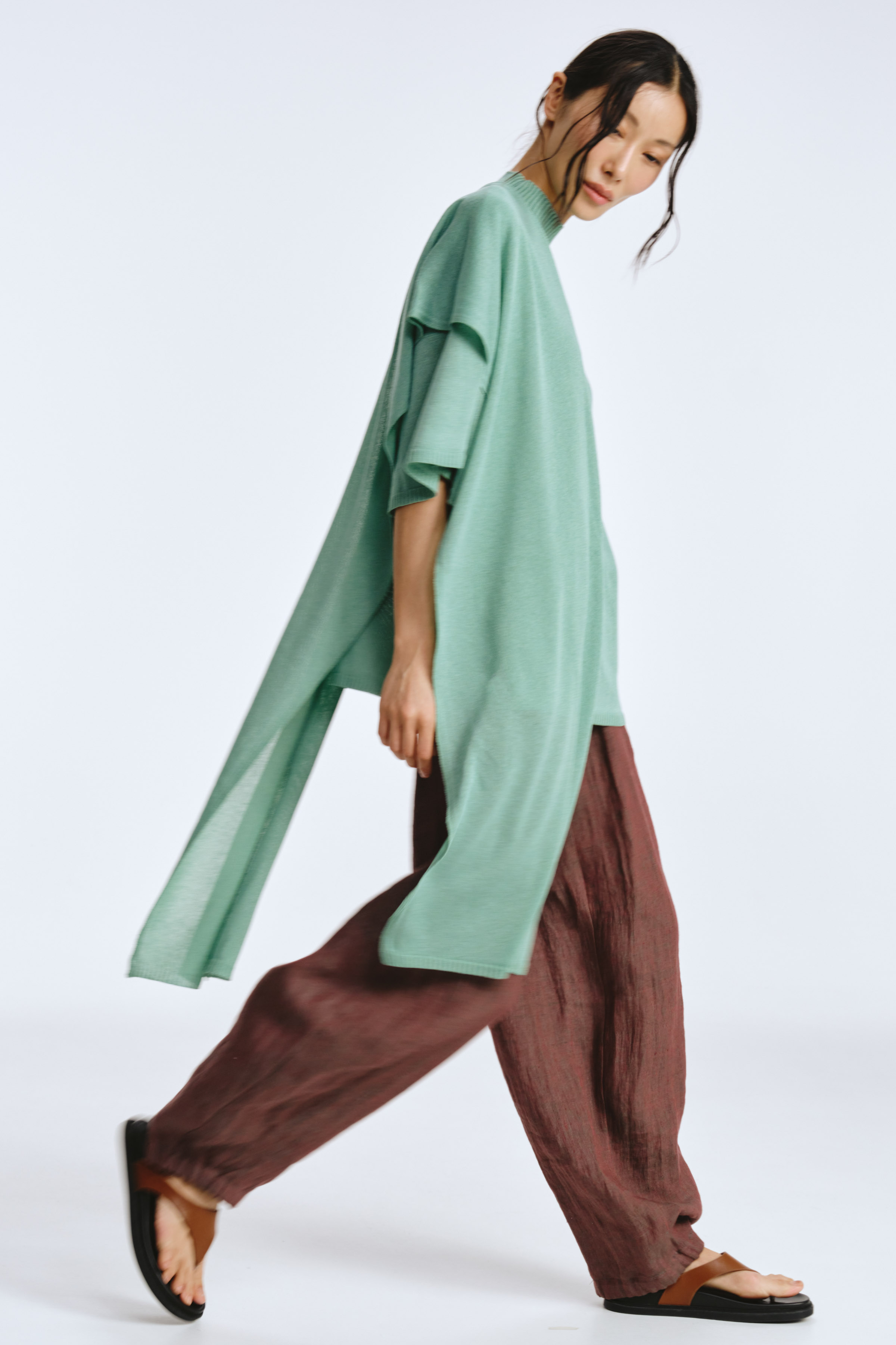 Брюки свободные на резинке, лен