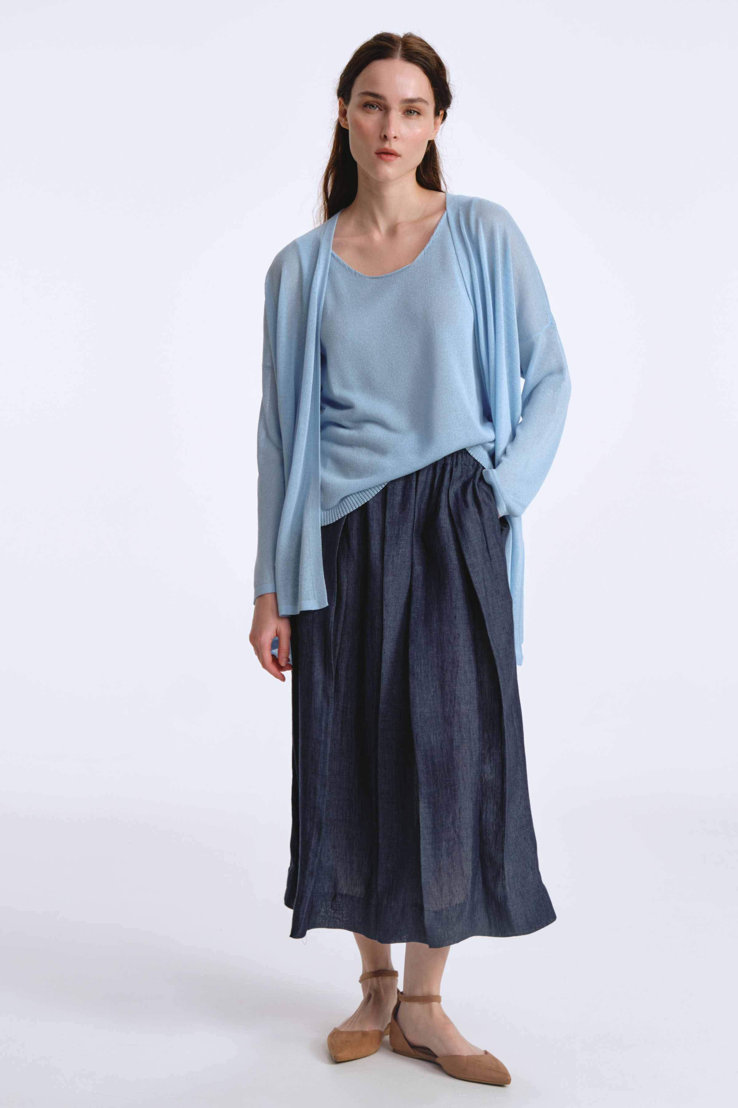 Юбка-брюки с широкими защипами 38 Джинсовый (denim) от Lesel (Лесель)! Заказывайте по ✆ 8 (800) 777 02 37