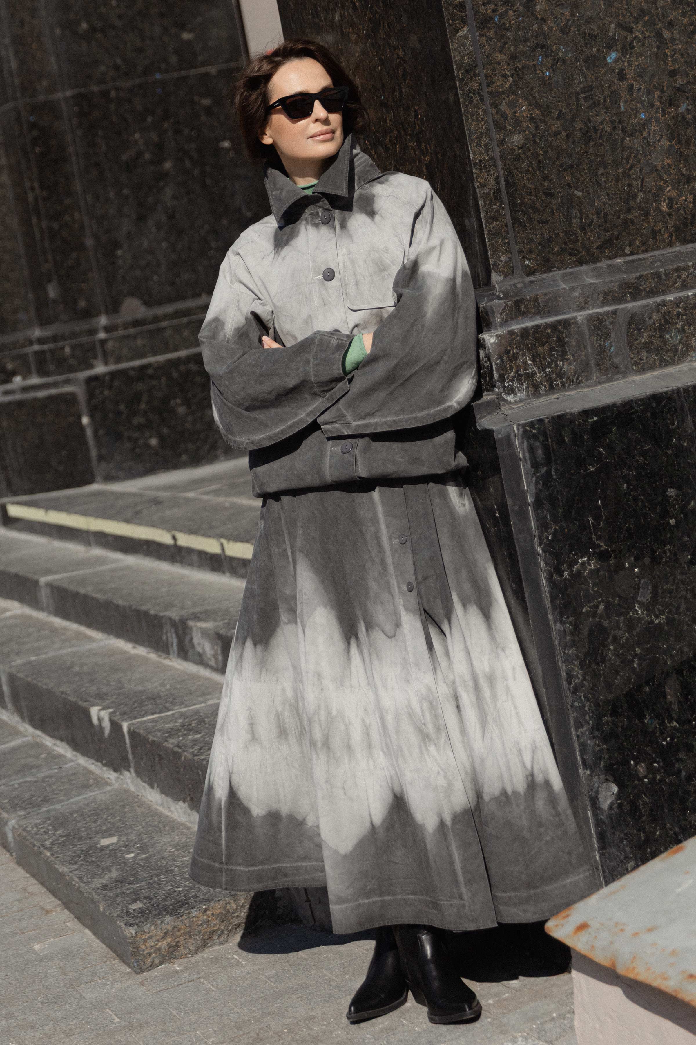 Юбка клеш со складками, вареный хлопок