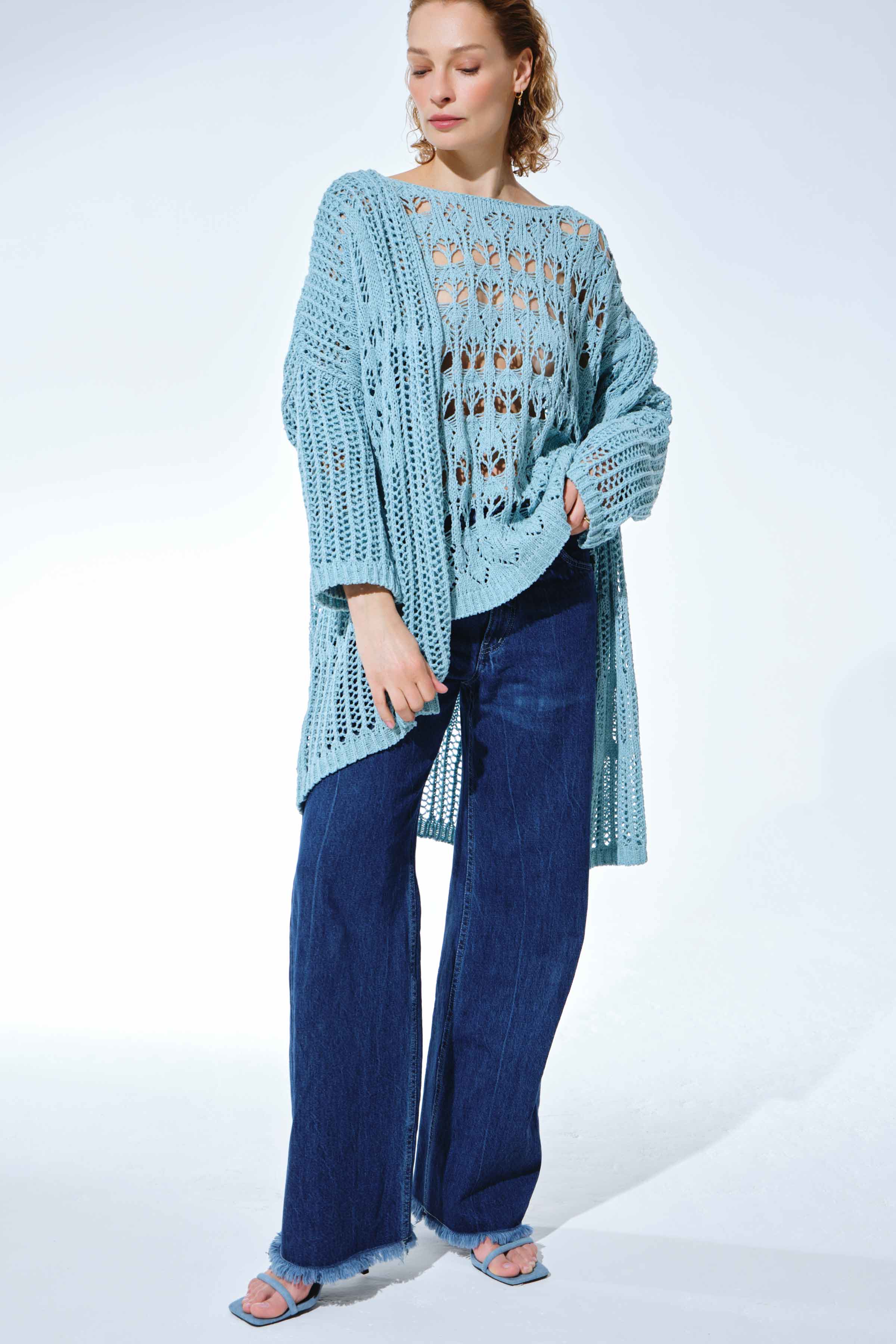 Кардиган Сетка с квадратами 36 Бирюза (turguoise) от Lesel (Лесель)! Заказывайте по ✆ 8 (800) 777 02 37